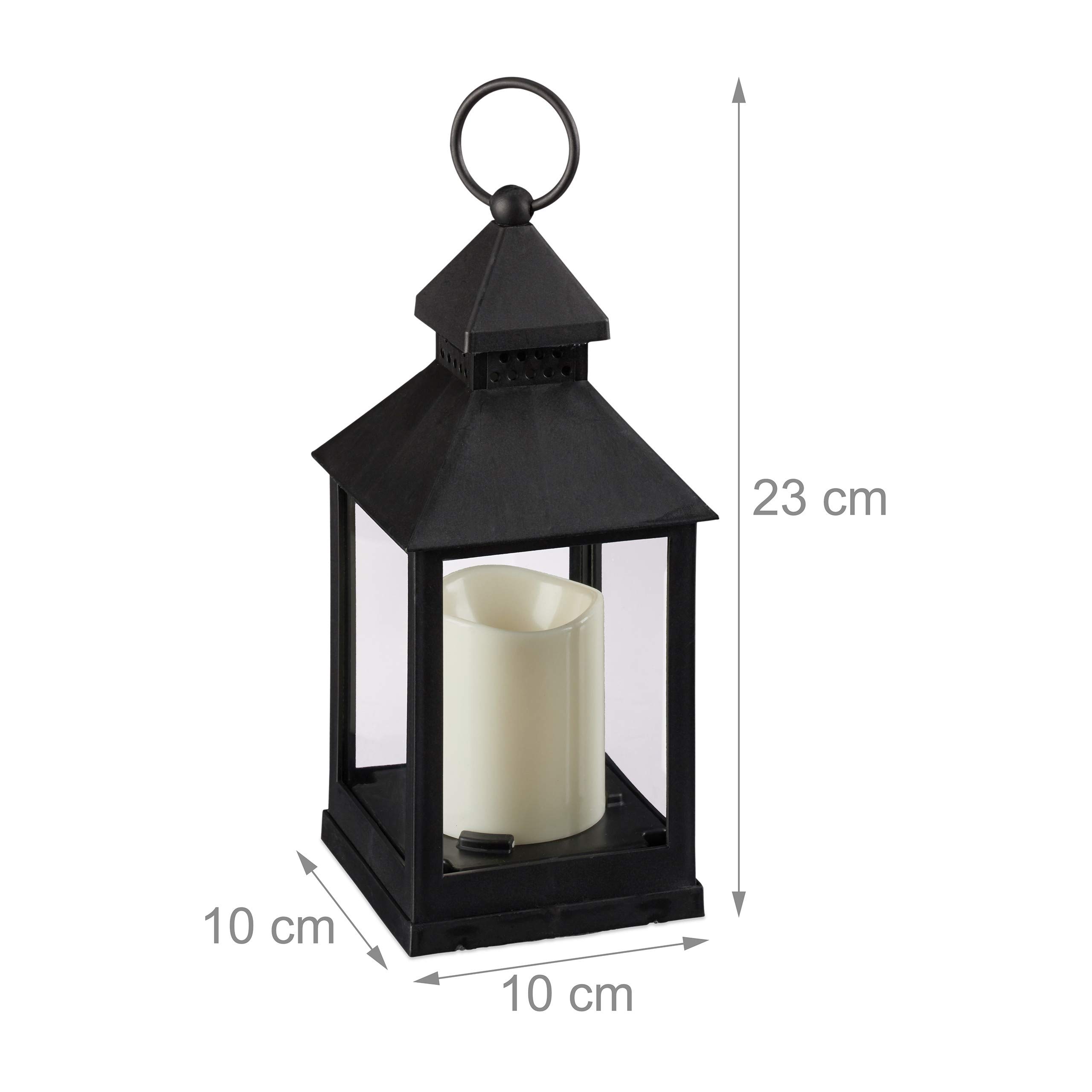 4x Lanterne a LED, Candela Effetto Fiamma, per Ambienti Esterni, H: 23 cm, Nero