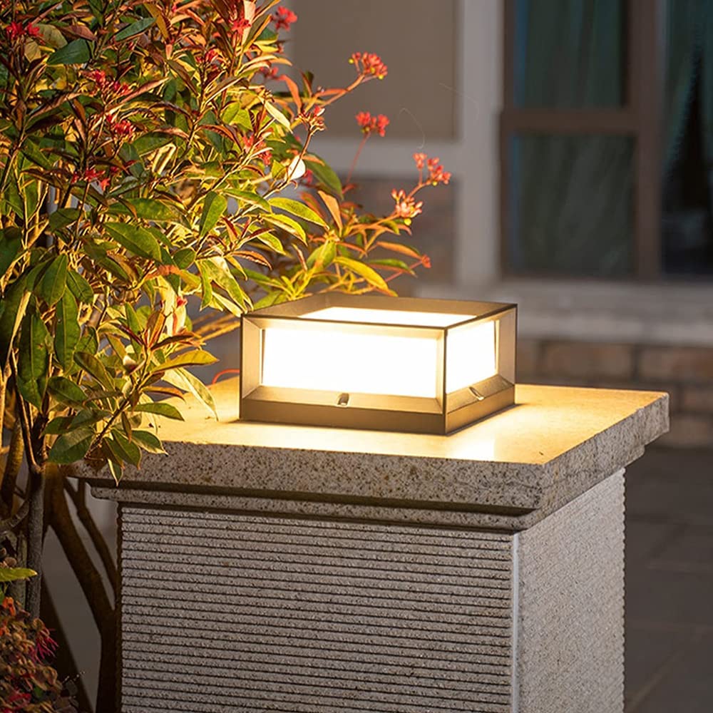 LED Modern Square Gate Pillar Light Aluminum Outdoor Path Column Lamp IP55 Waterproof Garden Post Lantern E27 Yard Patio Patio Bollard Light [Energy Class A]