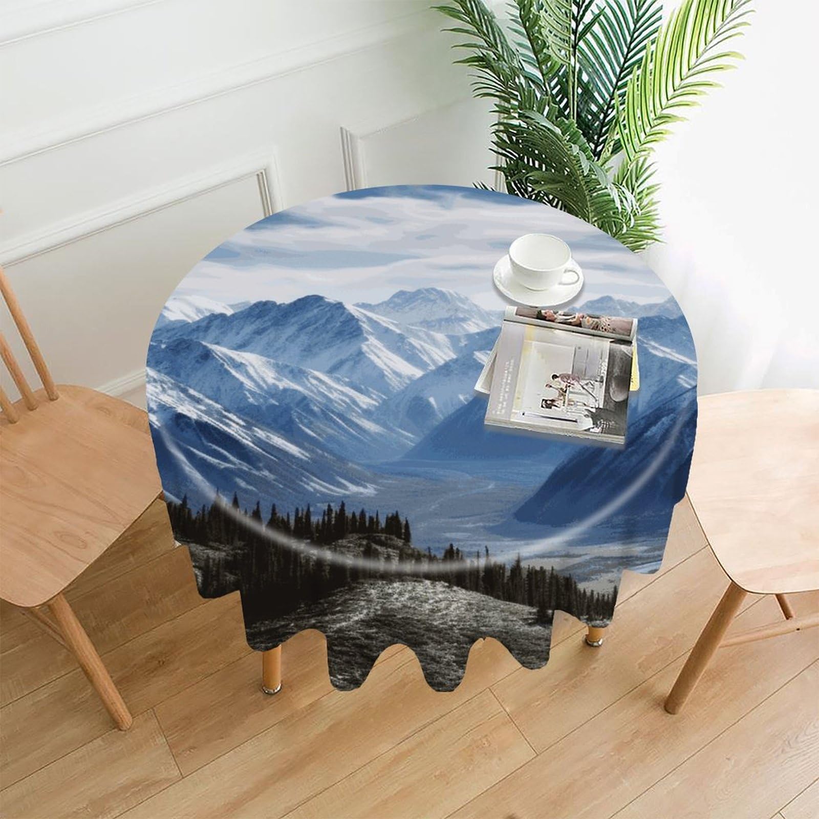 VstaDank Mountain View Table Cloth Fashions Washable Round Tablecloth Decorative Table Cover Comfortable Straight Edge Tablecover for Dining Kitchen Party Outdoor 60 Inch