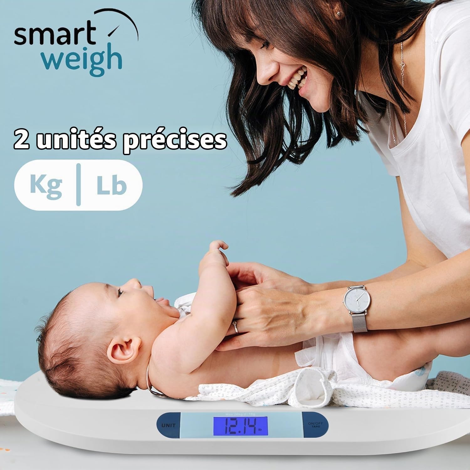 Smart Weigh Pèse-bébé Numérique avec un Large Écran LCD Rétroéclairé, 3 Modes de Pesage et une Fonctionnalité de Tare de 20 kg/ 44 lb