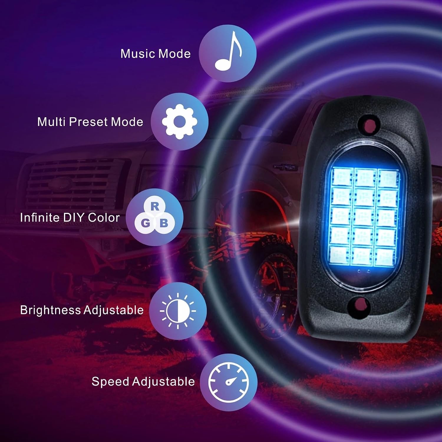 SOCAL-LED LLIGHTING RGB LED Rock Lights Kit - 6 Pods Colorful Underglow Neon Lights with App & Remote Control | IP68 Waterproof Sound Activated Music Mode Undercarriage Light for Trucks, SUV, ATV, UTV image 2