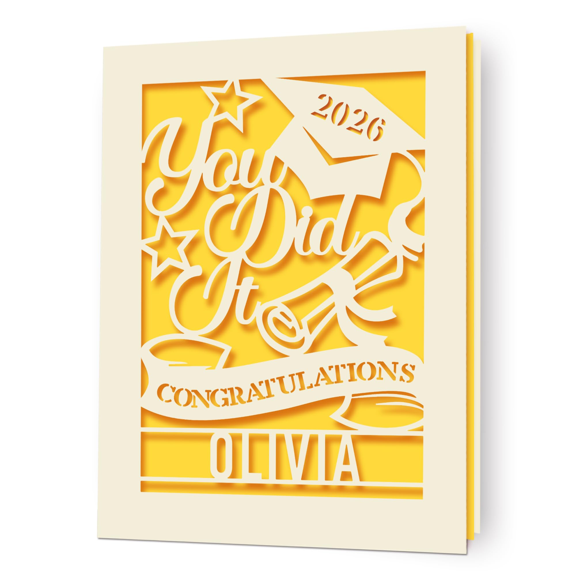 Personalised Graduation Card for Graduates Students Class of 2026 Congratulations Laser Paper Cut Greeting Cards with Envelope Graduation Gifts for Her Him Daughter Son Friends (Gold)