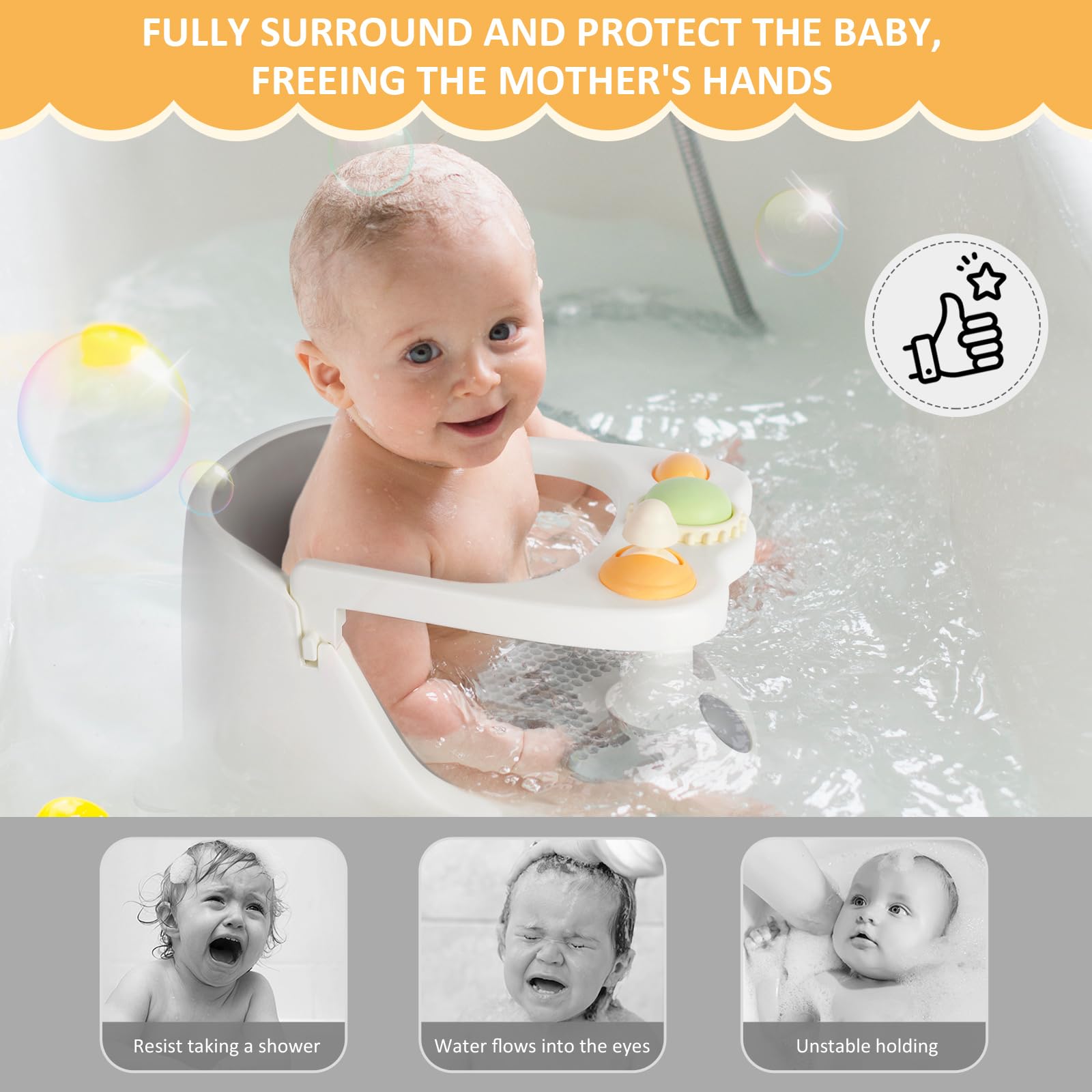 Vinteky Baby Badesitz Badewannensitz Sitzhilfe grau, Ab 6 Monate, Rutschfeste und hoher Sitzkomfort 360° Rundumschutz, mit Activity-Board&Temperaturfühler&4-starken Saugnäpfen