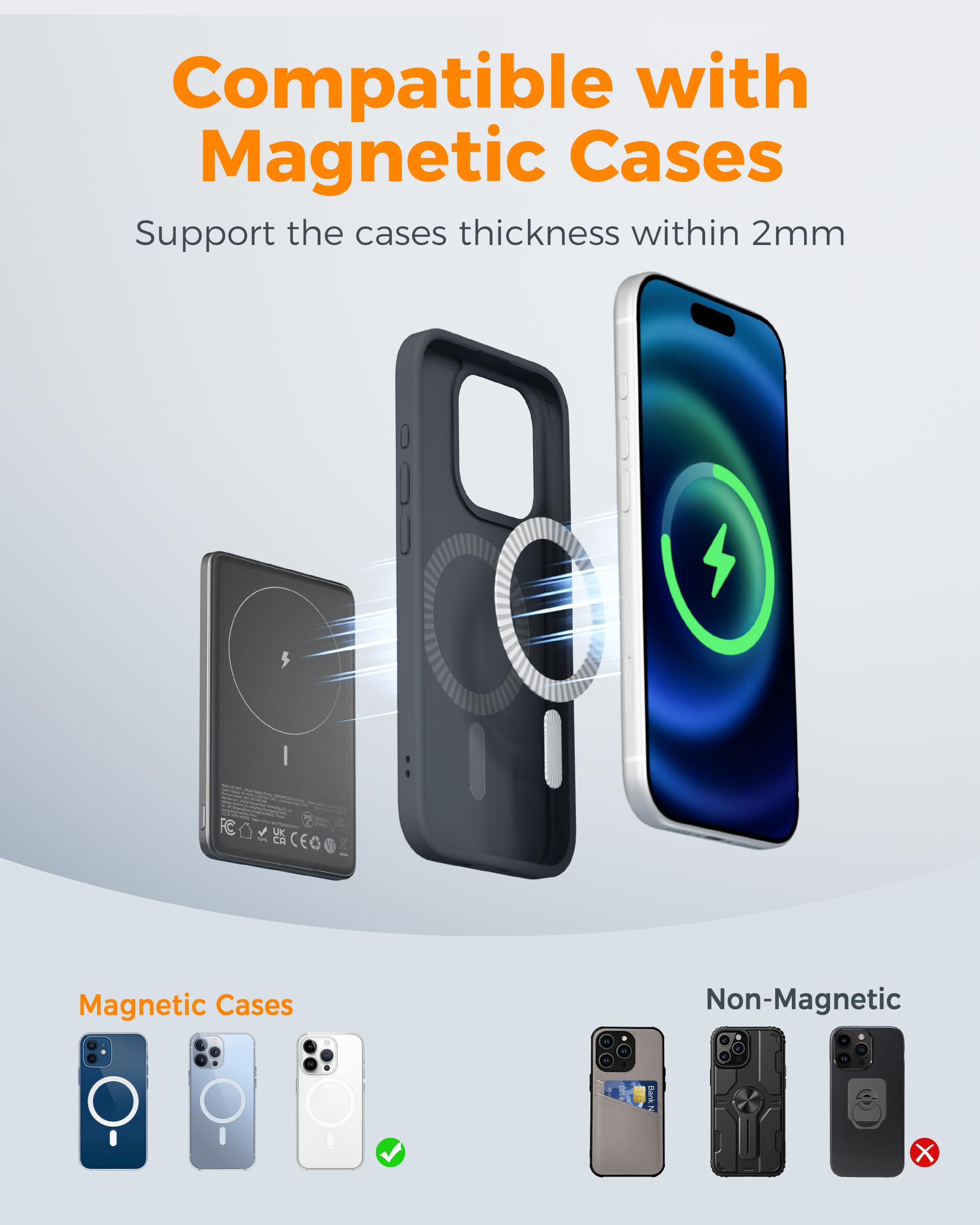 CHARCO Magnetic Power Bank for Magsafe Fast Charging, 5000mAh Wireless Portable Charger with Ultra Slim & Lightweight, Compatible with iPhone 17/16/15/14/13 Series,Travel Essential — view 7
