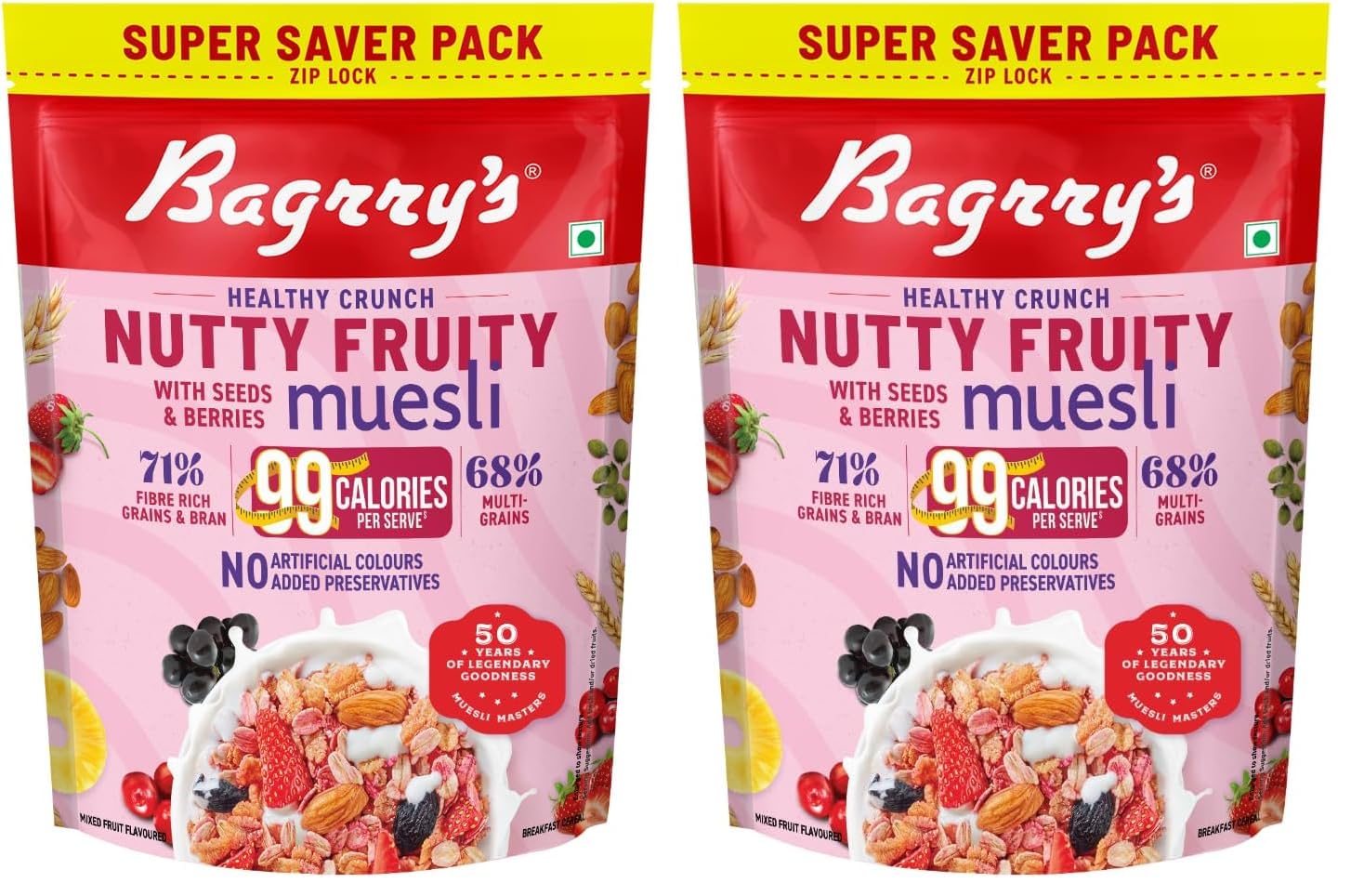 Bagrry's Crunchy Nutty Fruity Muesli with Seeds & Berries 1kg | 78% Fruit, Nuts, Seeds & Multigrains | 99 Calories per serve | Rich in Fibre & Protein | No Artificial Preservatives or Colours | Breakfast Cereal-image-1