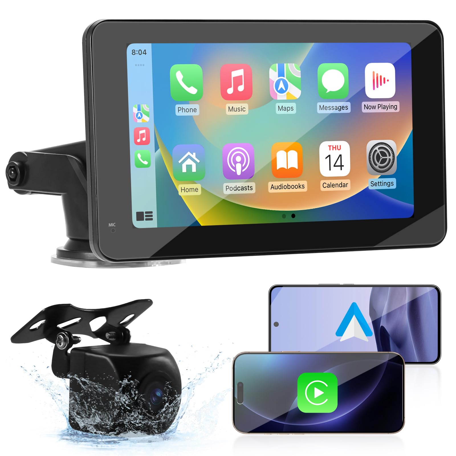 Pantalla 7 Pulgadas CarPlay, Pantalla Android Auto 2025 Mejorada, Pantalla CarPlay Buddy con navegación, Control por Voz, Mirror Link, Pantalla táctil, Reproductor Multimedia para Car Play Coche