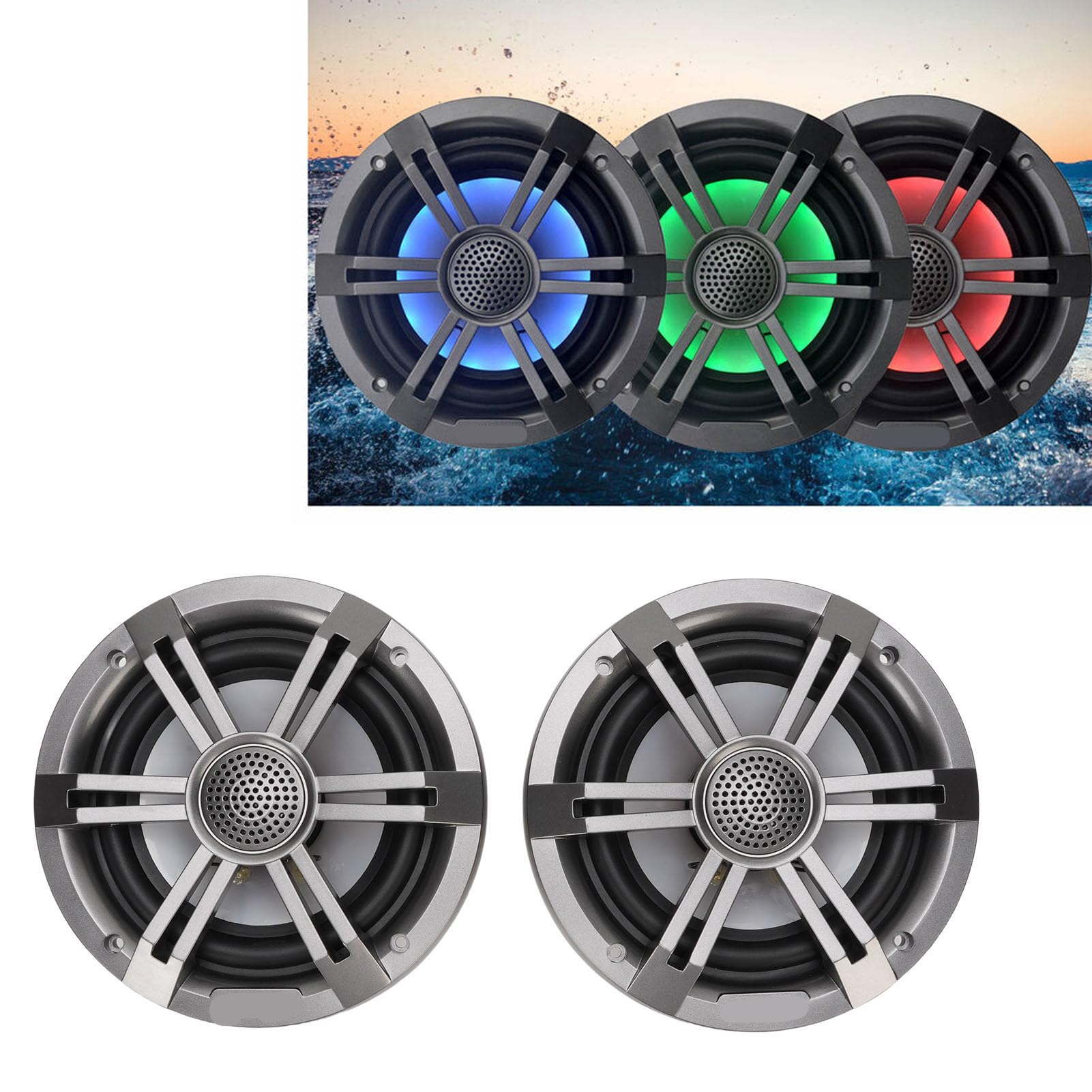 Hyuduo Altavoz de Sonido de Alta Potencia, Altavoz para Barcos Marinos, Luz RGB, Potencia Máxima de 150 W, Resistente Al Agua IP66, Adecuado para Coches, Barcos, UTV