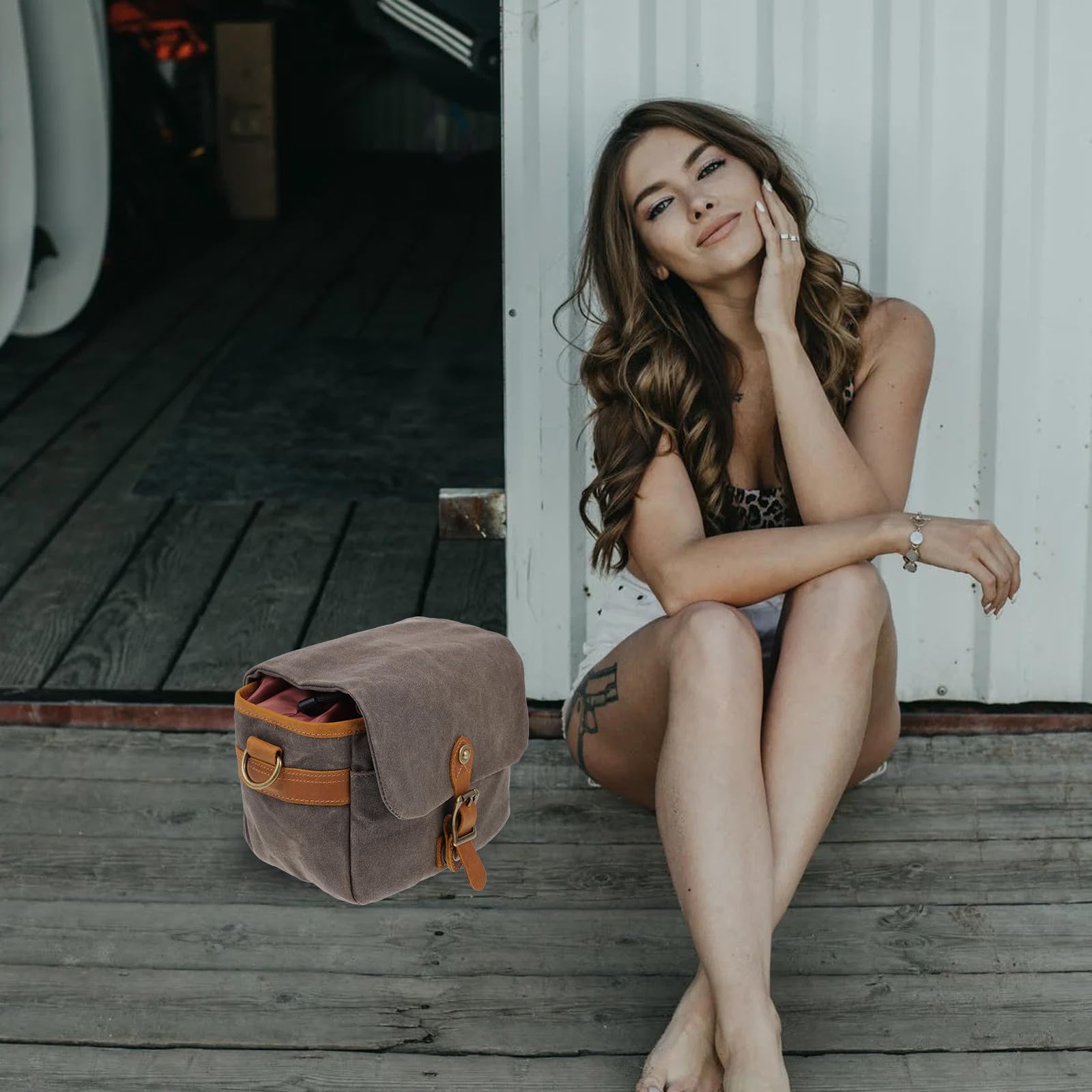 Borsa Tracolla per Macchina Fotografica in Tela Verde Leggera e Antiurto, Custodia Compatta per Foto All'aperto e Uso Quotidiano