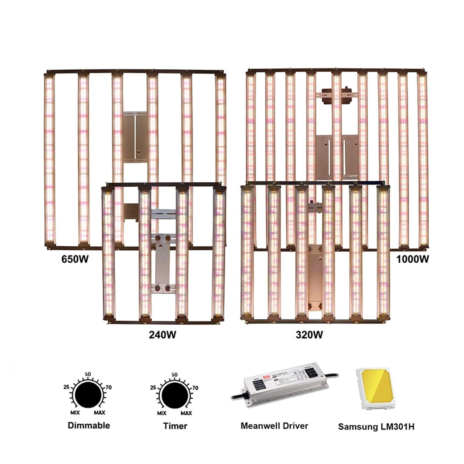 Lampe de Plante, 650W 1000W LM301H Evo LED élèvent la Barre Lumineuse Timmer UV IR Marche/arrêt for la Lampe Phyto de Croissance des Plantes de Tente de Fleur d'intérieur(Plug_1000W)
