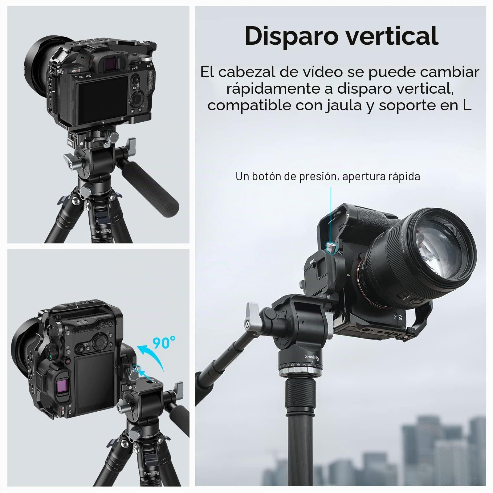 SMALLRIG Cabezal de Video, Cabezal Fluido de Inclinación y Giro de Trípode con Mango Telescópico y Placa QR Conmutable para Arca, Carga Máxima de 5kg/11libras para videocámara, sin espejo, DSLR - 4104
