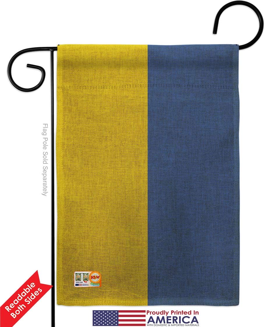 Ukraine Burlap Garden Flag Set with Stand Regional Nationality Nation International World Country Particular Area Small Decorative Gift Yard House Banner Double-Sided Made In USA 13 X 18.5