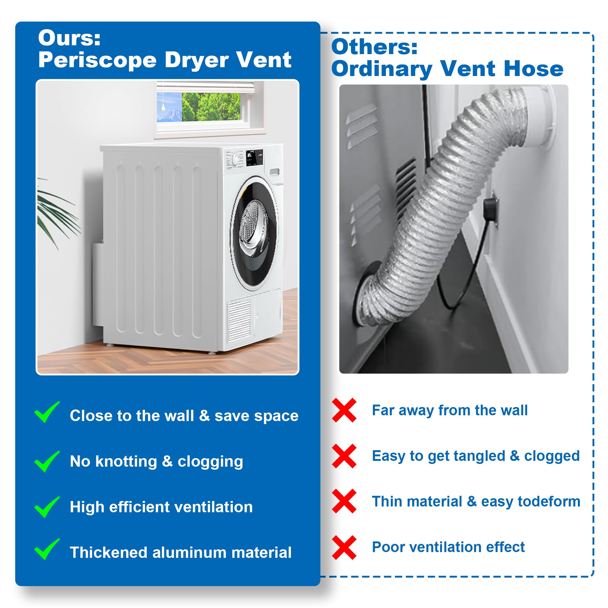 84049 Periscope dryer vent, 0-5"Adjustable Dryer Vent Connector Kit, Short Small Telescoping Exhaust Vent Hose Adapter Close to the Wall Space for 4" Low Profile Space-Saving Replacement Vents - 5