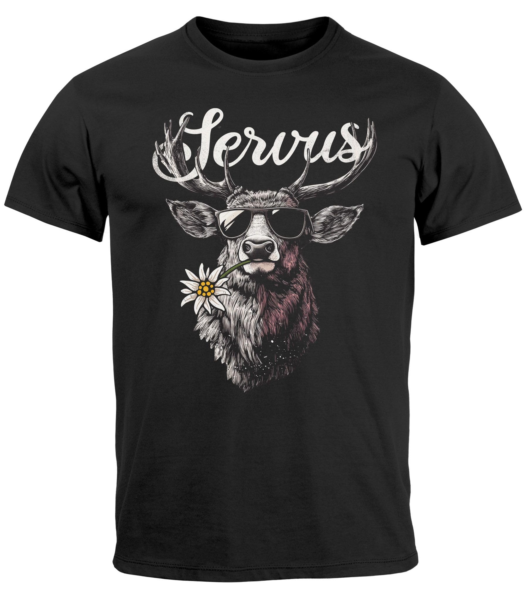 Neverless Herren T-Shirt Hirsch Modern Lustig für Volksfest in Bayern Servus Hallo Fashion