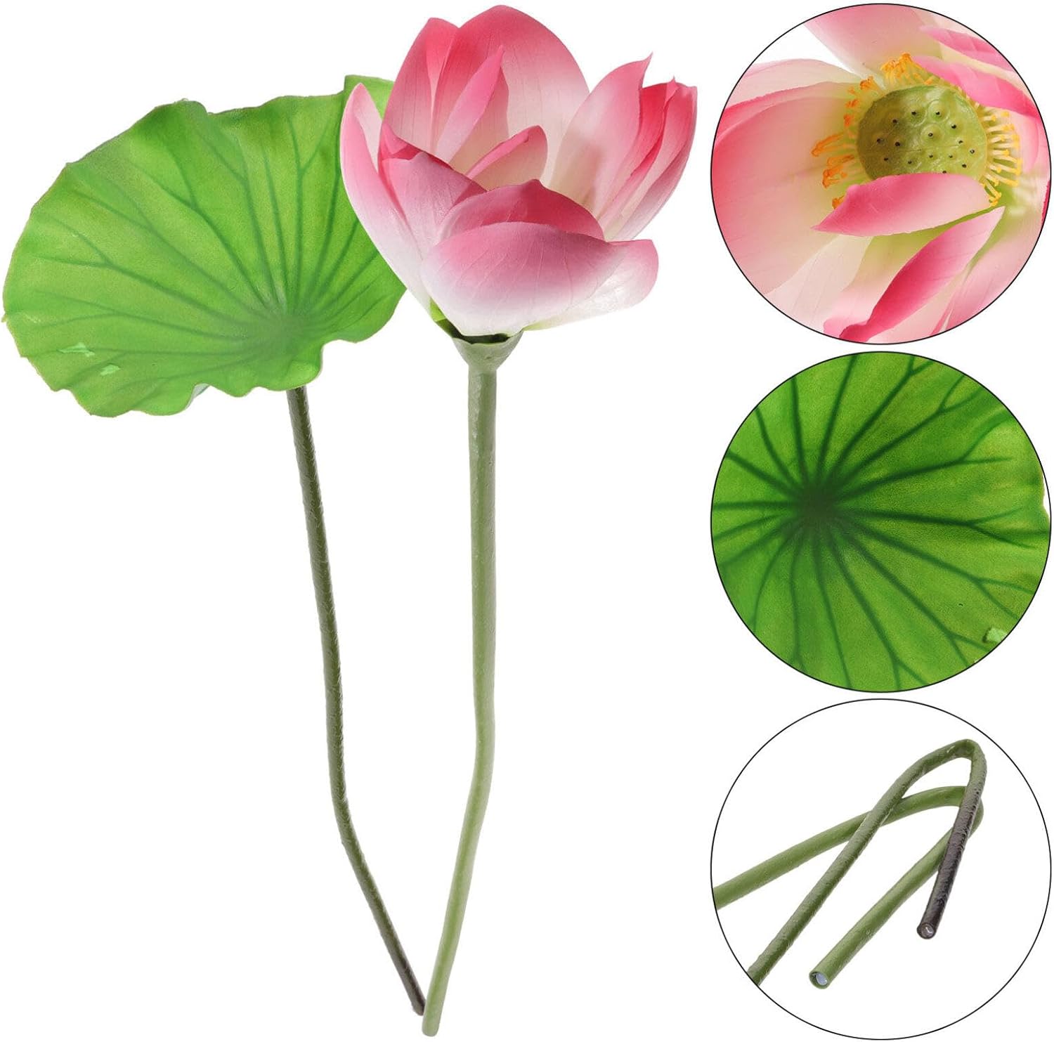 PRETYZOOM Artificial Lotus Leaf Decoration 31.49 Inch Floating Lily Pads for Pond Aquarium and Home Decor Realistic Simulated Lotus Stems with 7 Leaves