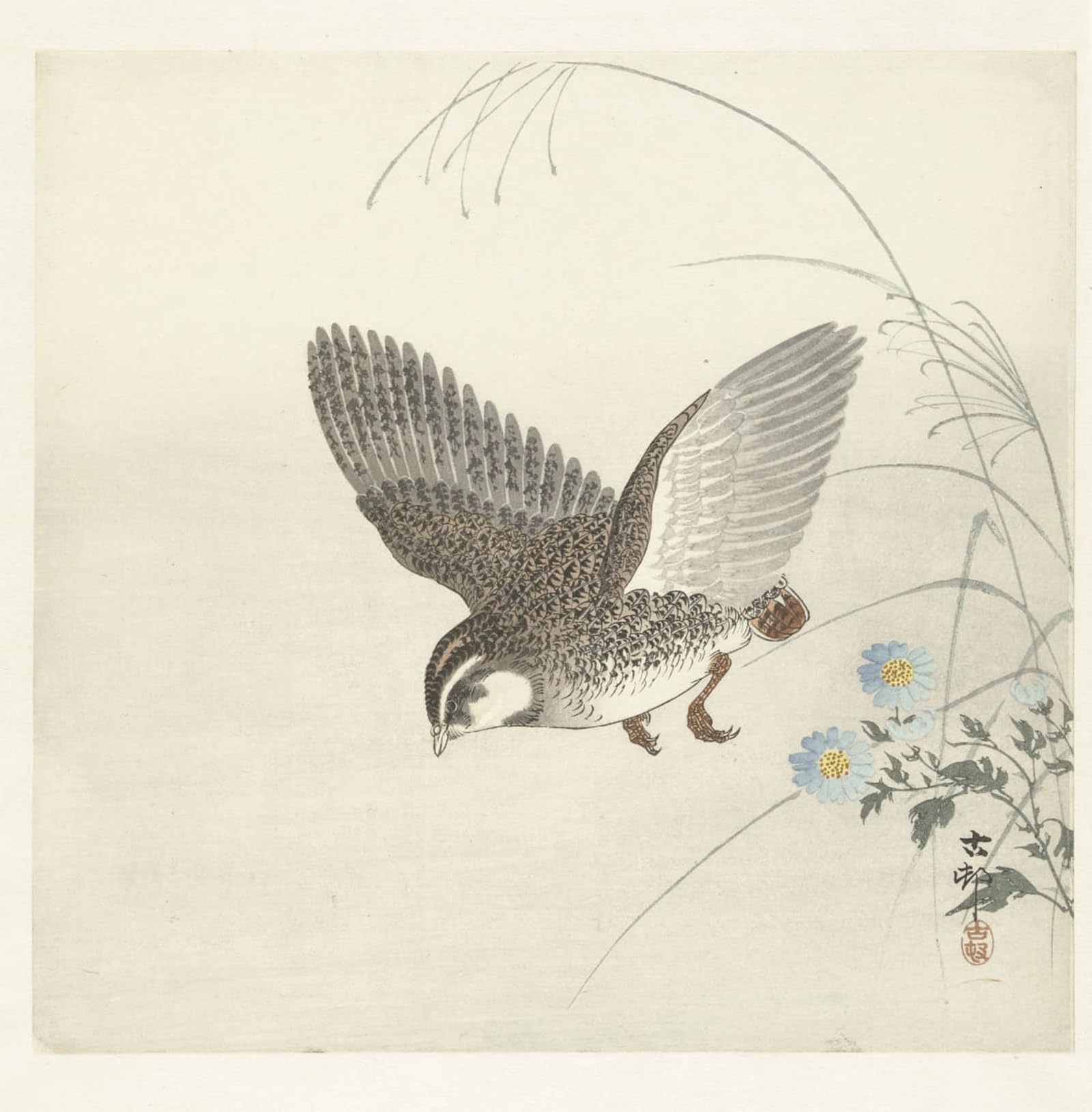 RZHRHJES Vintage Wall Art Picture on Canvas Wall Art Poster Flying Quail by Ohara Koson Canvas Poster for Office Decor 60x90cm