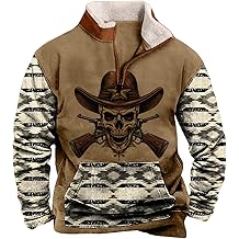 domirica Mens Aztec Cowboy Western Quarter Zip Pullover Long Sleeve Sweatshirt Oversized Crewneck Hoodie