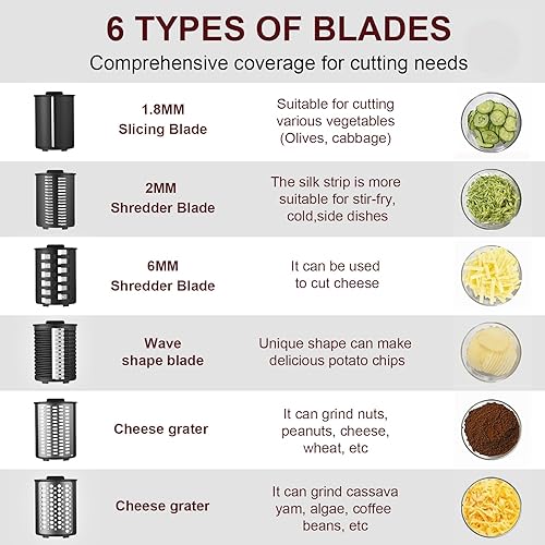Miniatura 3 de Rallador eléctrico de queso con 6 formas diferentes de cuchillas para uso en la cocina del hogar, 250 W ensalada Shooter eléctrico para verduras,