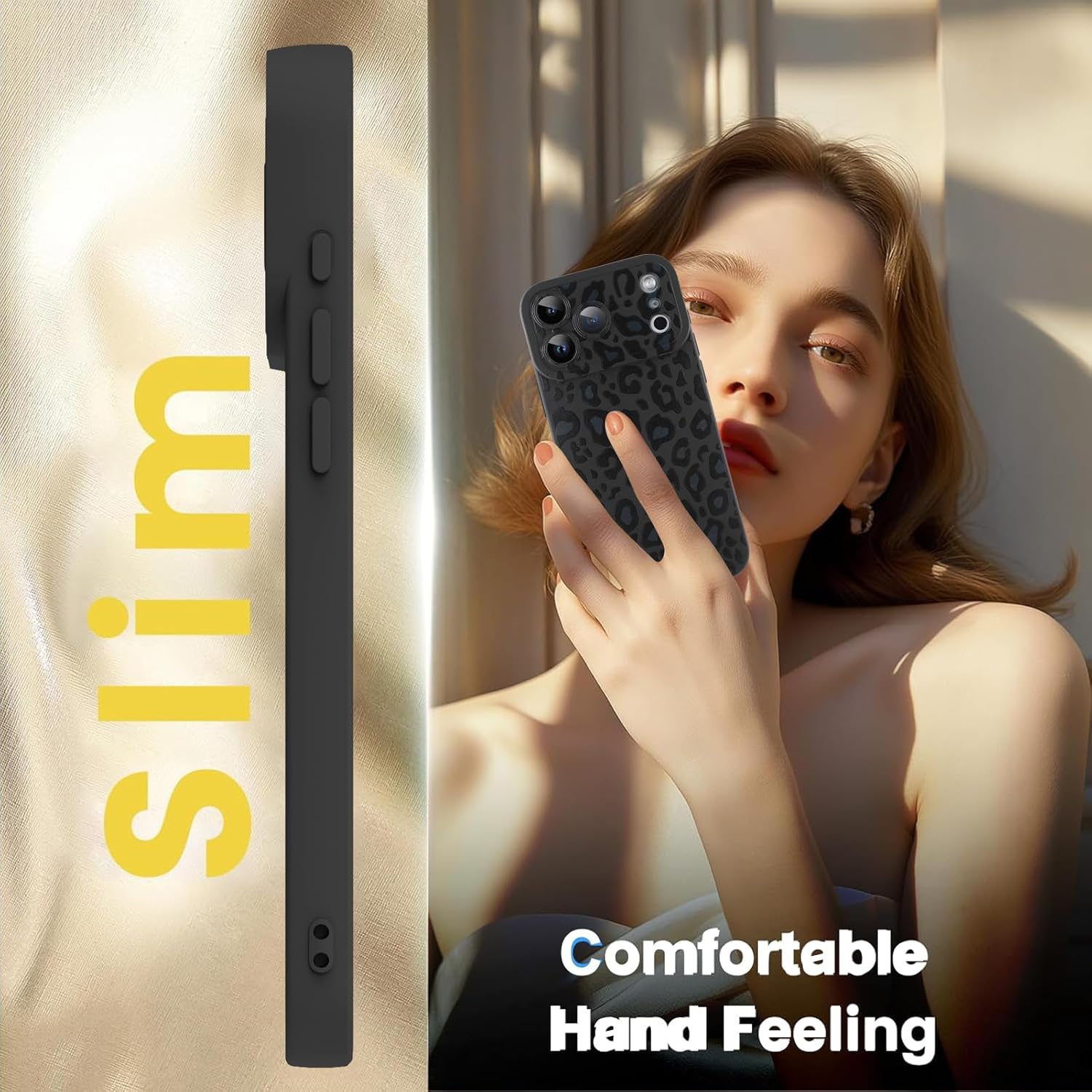 TEAUGHT Compatible with iPhone 17 Pro Max Case 2025 Cute Pattern Leopard Print Cheetah Camera Protection Cover, Cheetah Pattern Shockproof Silicone for Girls Women -Black - Image 5