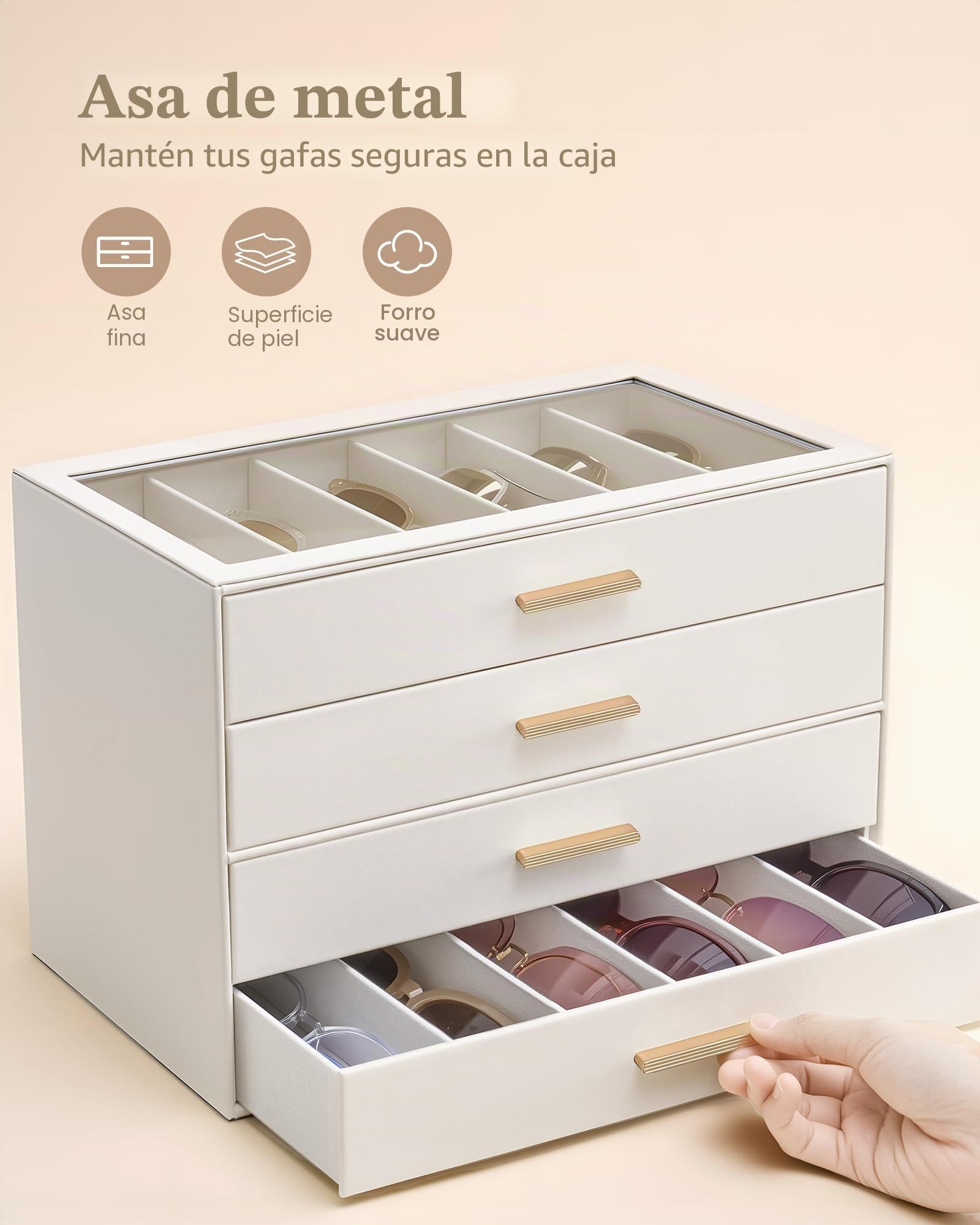 Lolalet 2 plantas 12 compartimentos organizador gafas de sol estuche para gafas