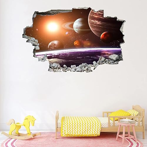 Miniatura 3 de Universe - Calcomanía de pared 3D  Adhesivo decorativo de vinilo Planet Art  Espacio extraíble  Despegar y pegar  Borde agrietado para niñas y