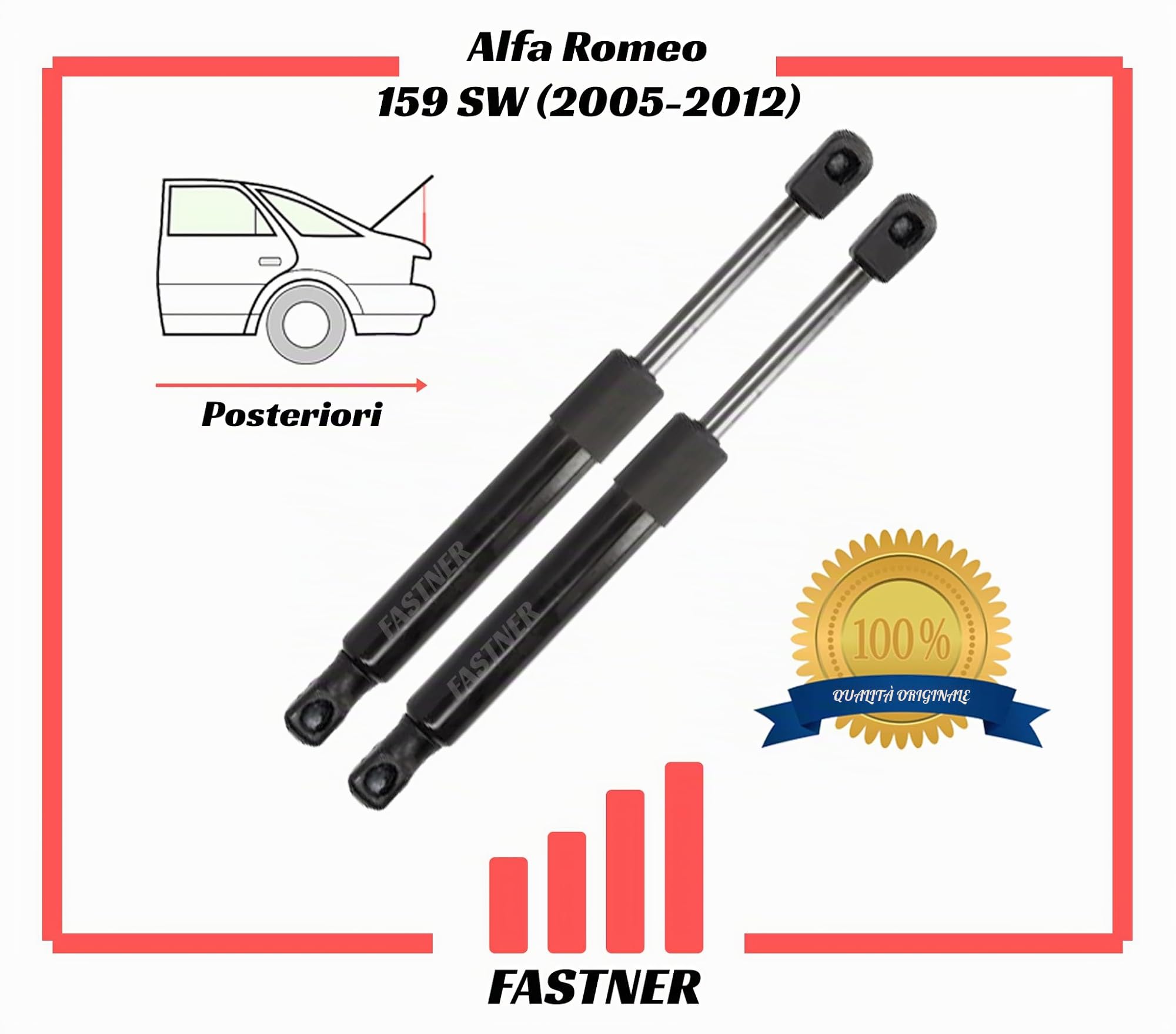 Compatibile con Alfa Romeo Coppia Ammortizzatori Molle a Gas Pistoni Pistoncini Portellone Bagagli Posteriori 159 Sportwagon (2005-2012) 50508010, 505080100