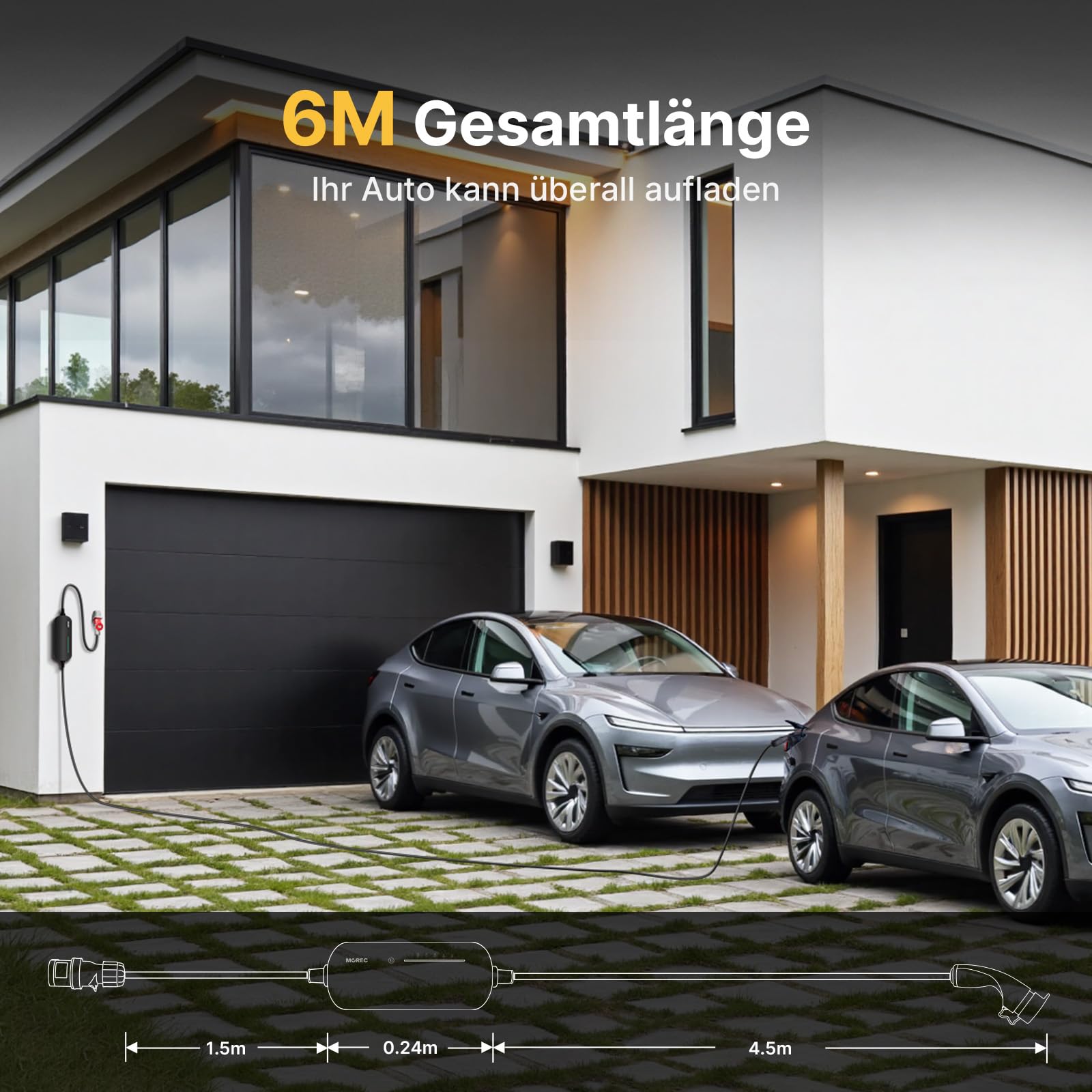 Morec Mobile Wallbox 11KW Ladekabel Typ 2 6-16A 380V, EV-Ladegerät und Mobile Ladestation mit dreiphasigem CEE-Stecker, 6M Portable EVSE für Elektrofahrzeuge mit Tragetasche
