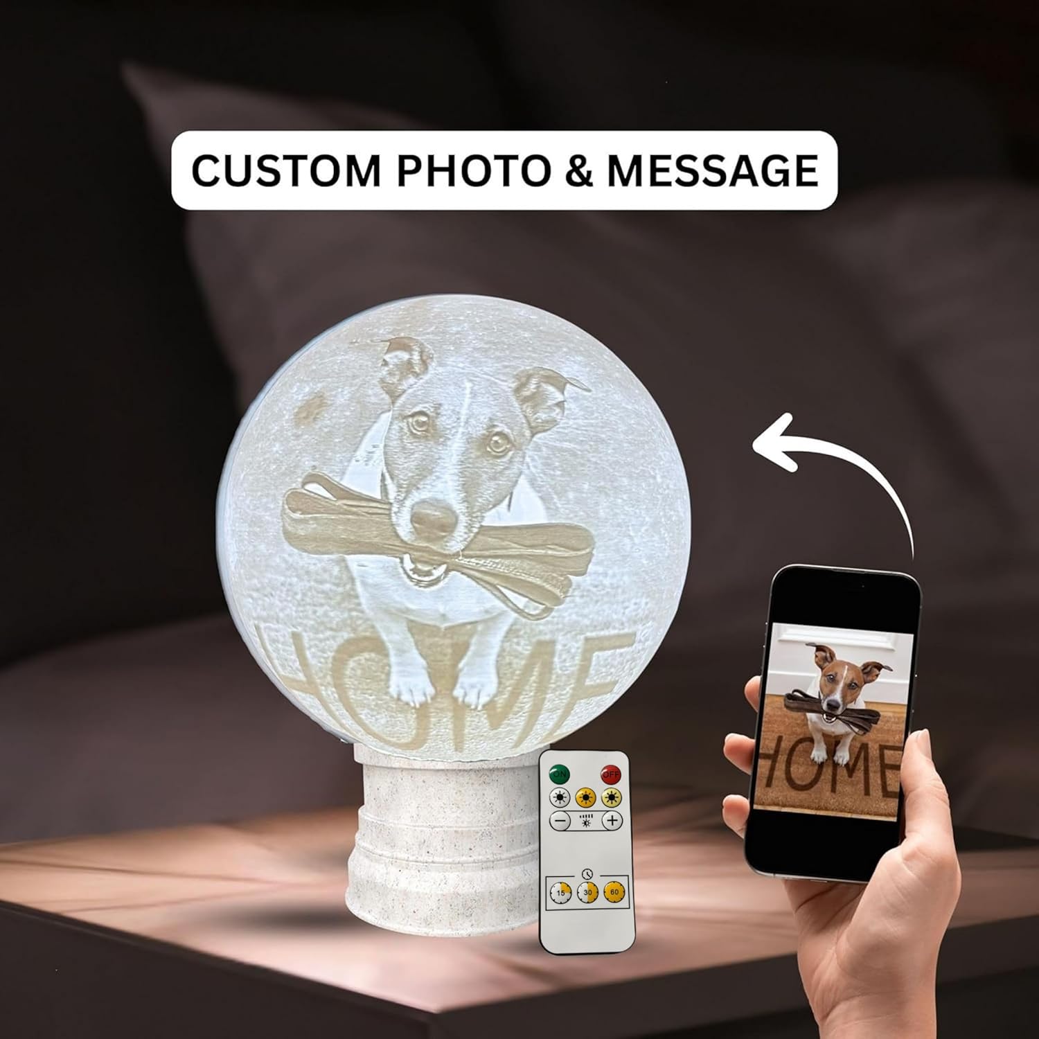 Personalized Pet Moon Lamp with Custom Photo & Text - Custom Pet Memorial Gift - Sympathy Gifts for Loss of Beloved Dog - Cat Night Light - Dog Loss Gift - Cat Memorial Lamp