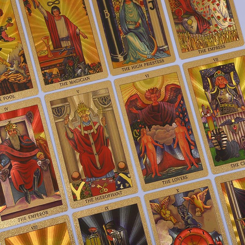 Image of AYME Gold foil Tarot Cards with Guide Book, 78 Cards Tarot Deck for Beginners and Professional Player with Box Tarot PVC Durable Waterproof Wrinkle Resistant (Style 15)