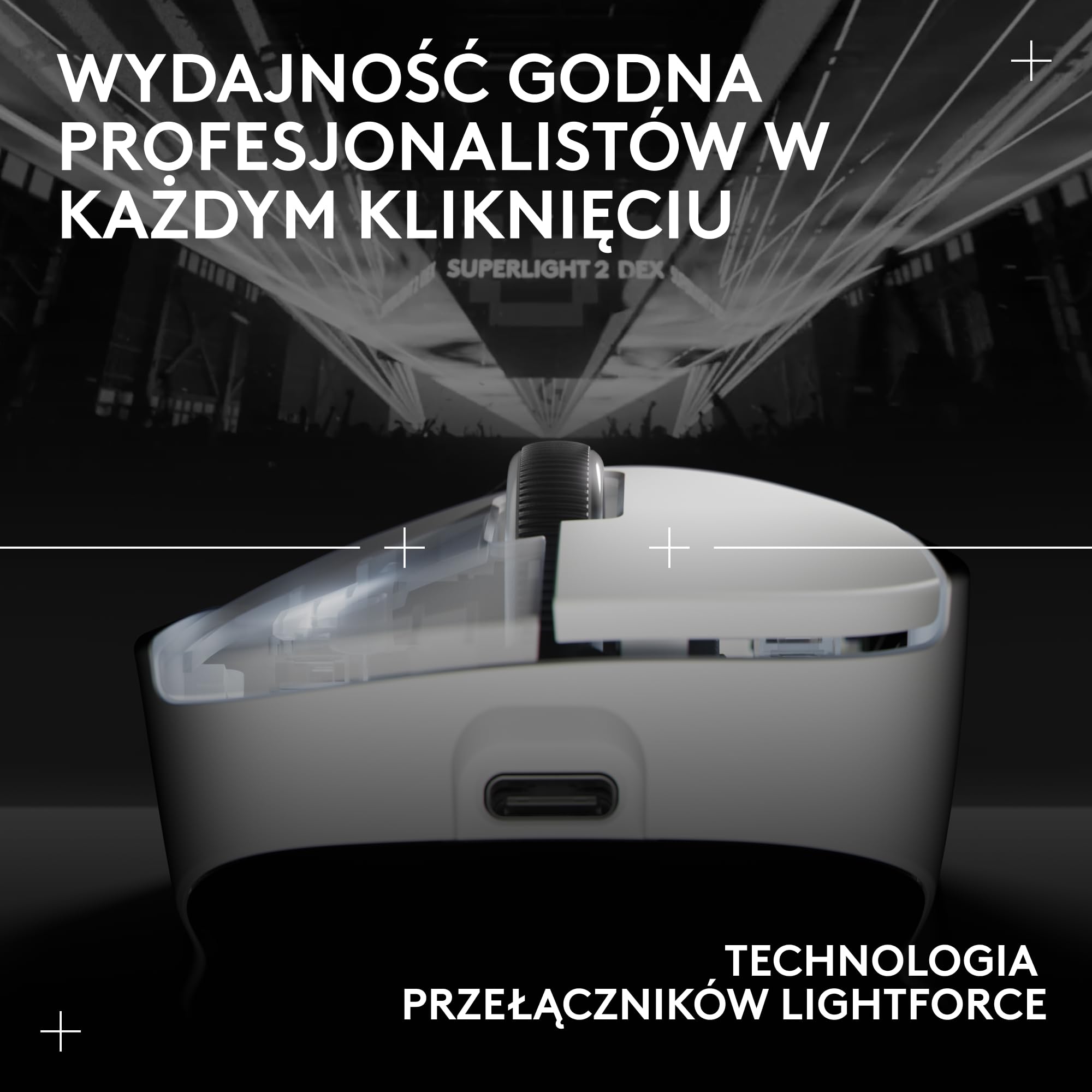 Bezprzewodowa mysz do gier Logitech G PRO X SUPERLIGHT 2 DEX LIGHTSPEED, lekka mysz klasy profesjonalnej o wadze 60 g, z 5 programowalnymi przyciskami, ładowaniem przez USB-C