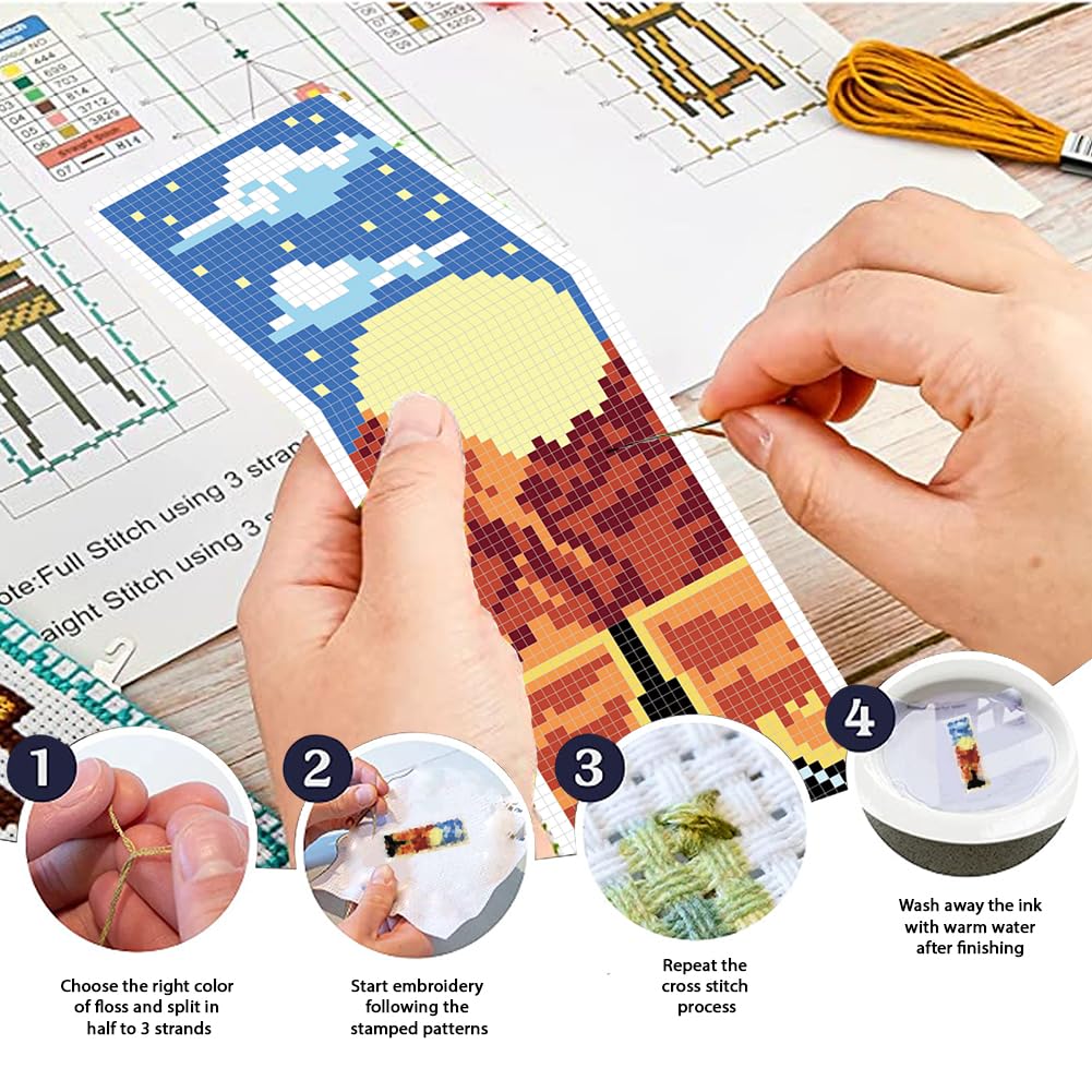 FREEBLOSS 6 Set Cross Stitch Bookmark Kit Cross Stitch Kit Mountain Road Landscape Stamped Embroidery Bookmark with Instruction Cross Stitch Kits for Adults DIY Bookmark Kit 8.66''x3.15'' - Image 4