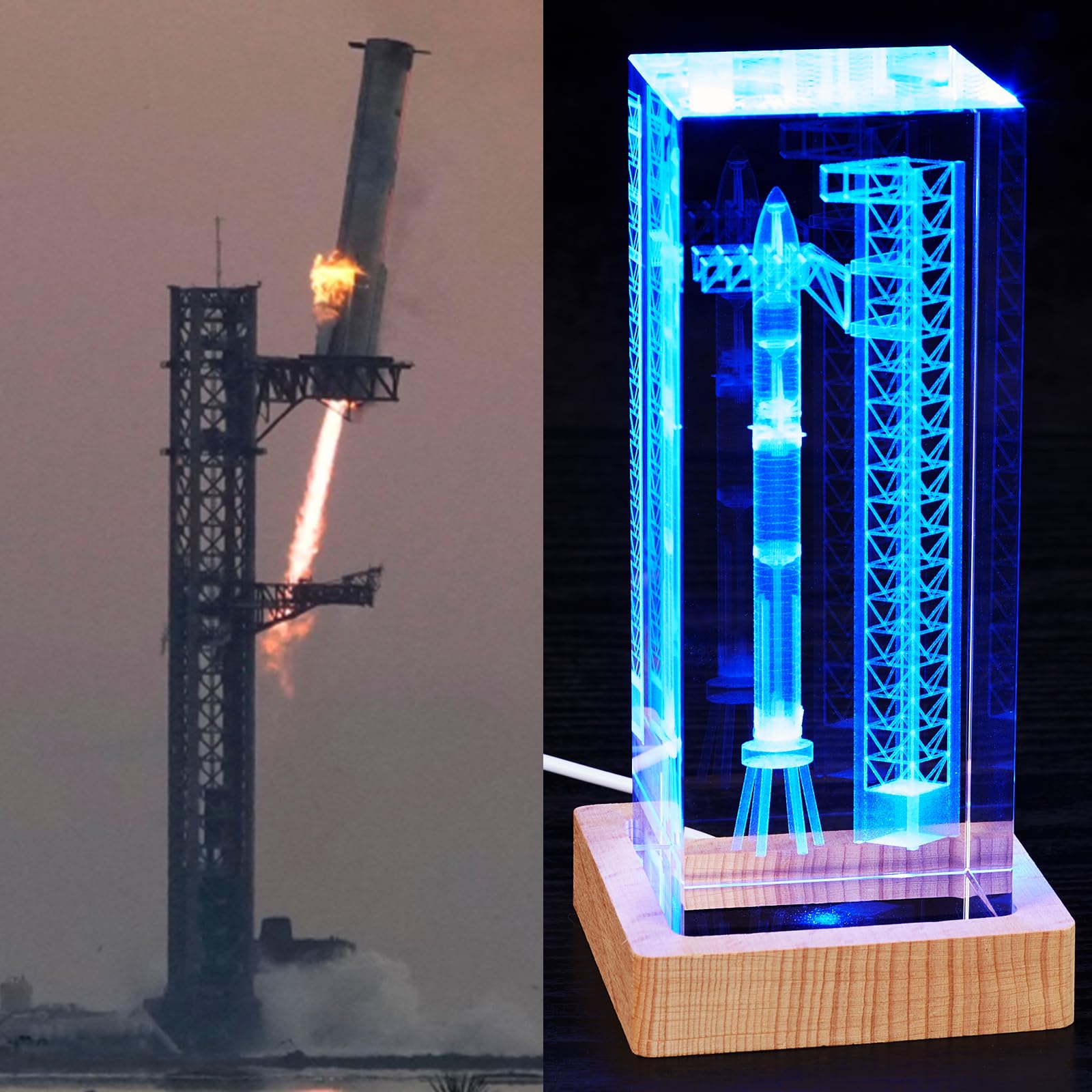 ?Collector's Gifts? SpaceX Starship Crystal Lamp, 3D Laser-Etched Rocket Night Light, Ultimate Gift for Space Enthusiasts, Sci-Fi Fans & Mars Dreamers (Regular)
