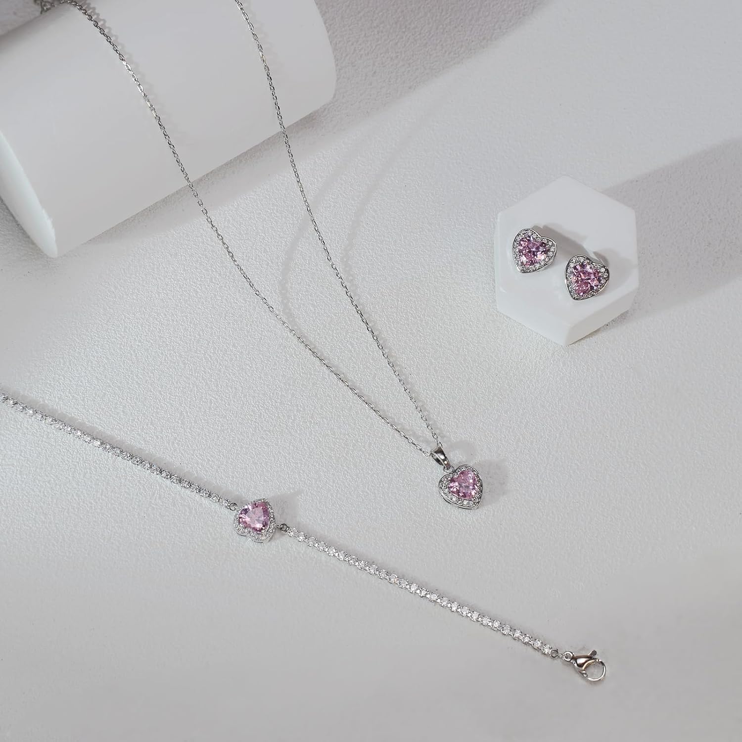 UDYLGOON Valentines Day Gift Cubic Zirconia LOVE Heart Jewelry Set Earrings Necklace Bracelet Set for Women Wedding Party Anniversary Birthday - Image 5