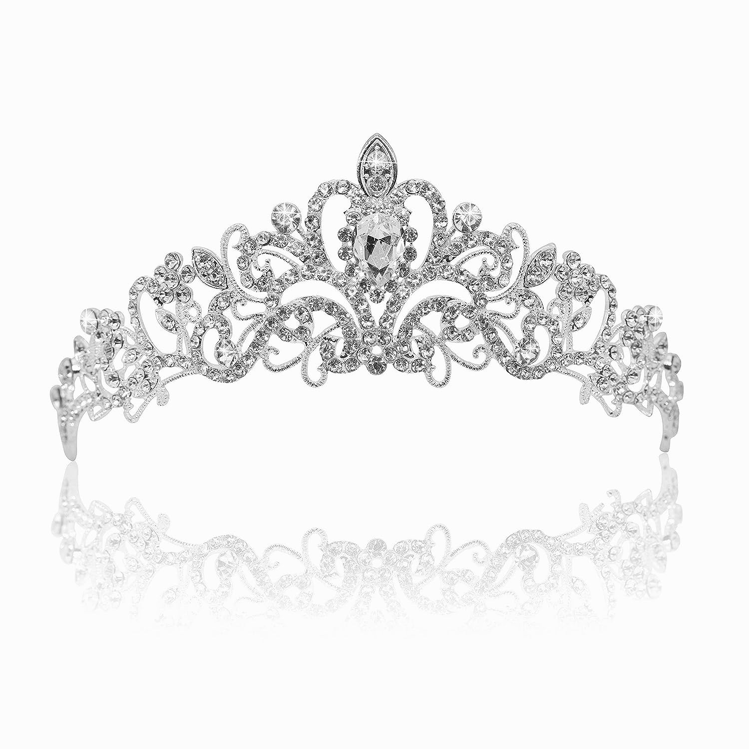 LIMITADA LIMITADA Tiara Corona de Cristal Tiaras de Novia Plateada de Aleaciones y Pedrería Corona de Boda para Novia Corona de Princesas con 1 Par de Guantes Blancos para Nupcial Baile Desfile Fiestas