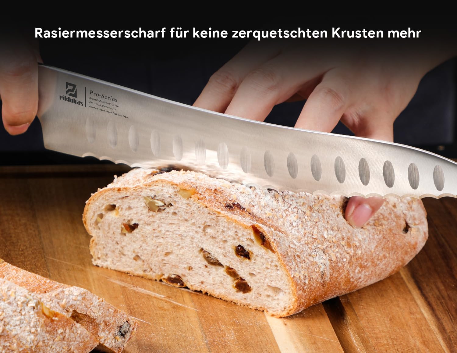 Piklohas 10-Zoll Nachschärfbares Brotmesser Wellenschliff aus Deutscher HC-Edelstahl Brötchenmesser, Extra Scharfe Bäckermesser für Brot, Frühstück mit dem Geschenkbox Bread Knife