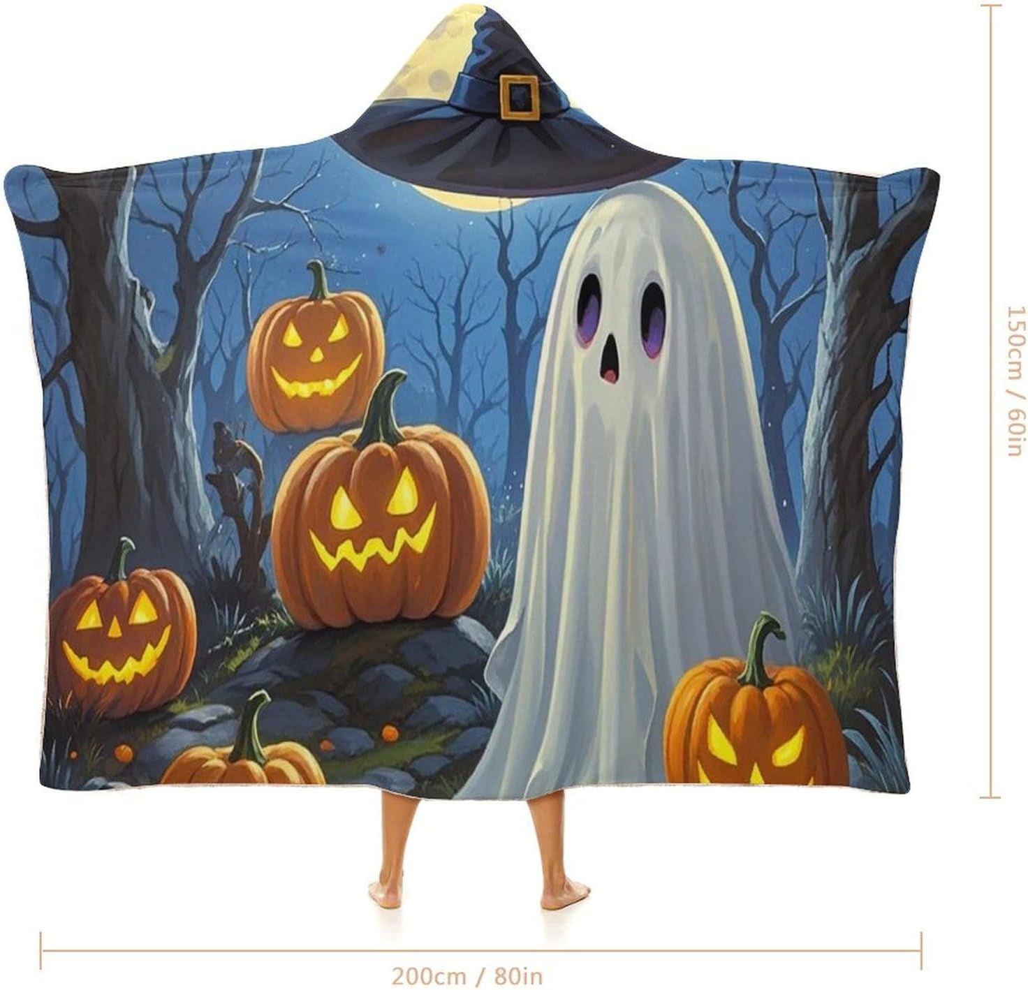 Ghost Painting Wearable Hooded Blanket, Ultra Soft Arctic Velvet Cape Cloak Unisex - Cozy Wearable Blanket