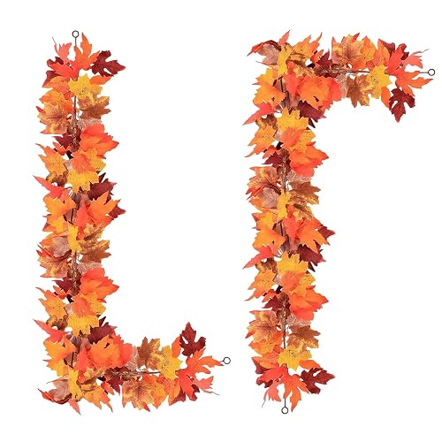 2 Pack Fall Leaves Garland, 5.9Ft/Piece Artificial Fall Leaves for
