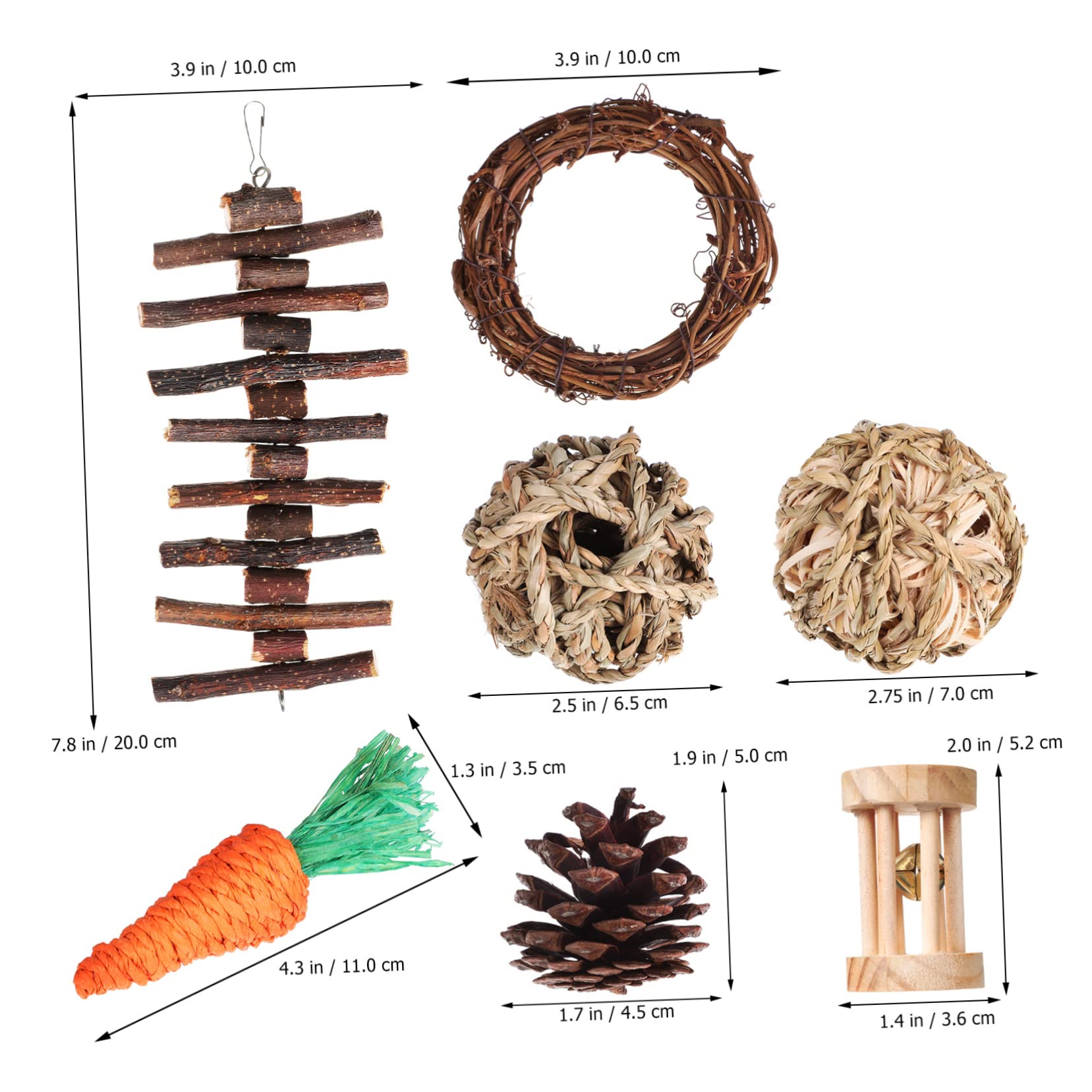 Supvox 3stücke Hamster Spielzeug Set Molar Rattan-bälle -Sticks Karotten-kauartikel Für Kleintiere Für Hamster Ratten Und Mäuse Sicheres Natürliches Material Teilig