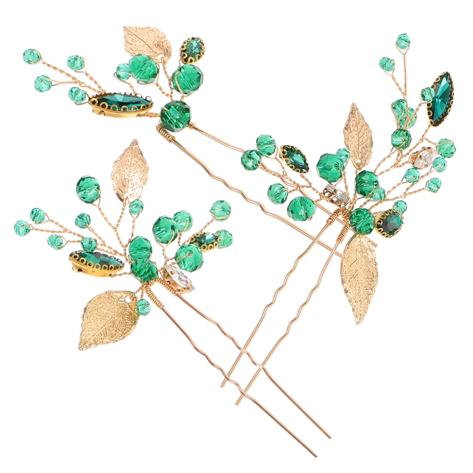 Healeved 12stücke Handgemachte Kristall Haarnadeln Für Braut Hochzeits-haaraccessoires Mit Grünen Blättern Förmigem Design Für Bankette Und Festliche Anlässe