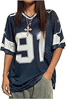 SHENHE Women's Graphic Football Jersey V-Neck Short Sleeve Loose Fit T-Shirt Streetwear Top