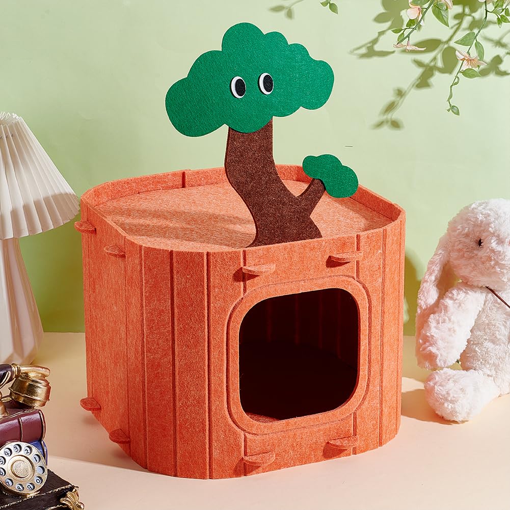 nbeads Rattenbett Hütte, Filzkaninchenversteck Filz Hasenbett Im Baumstumpf Design Meerschweinchenversteck Und Bett Kleintierversteck Kaninchenhütte Für Frettchen Chinchillas Und Igel, 13x13x10cm