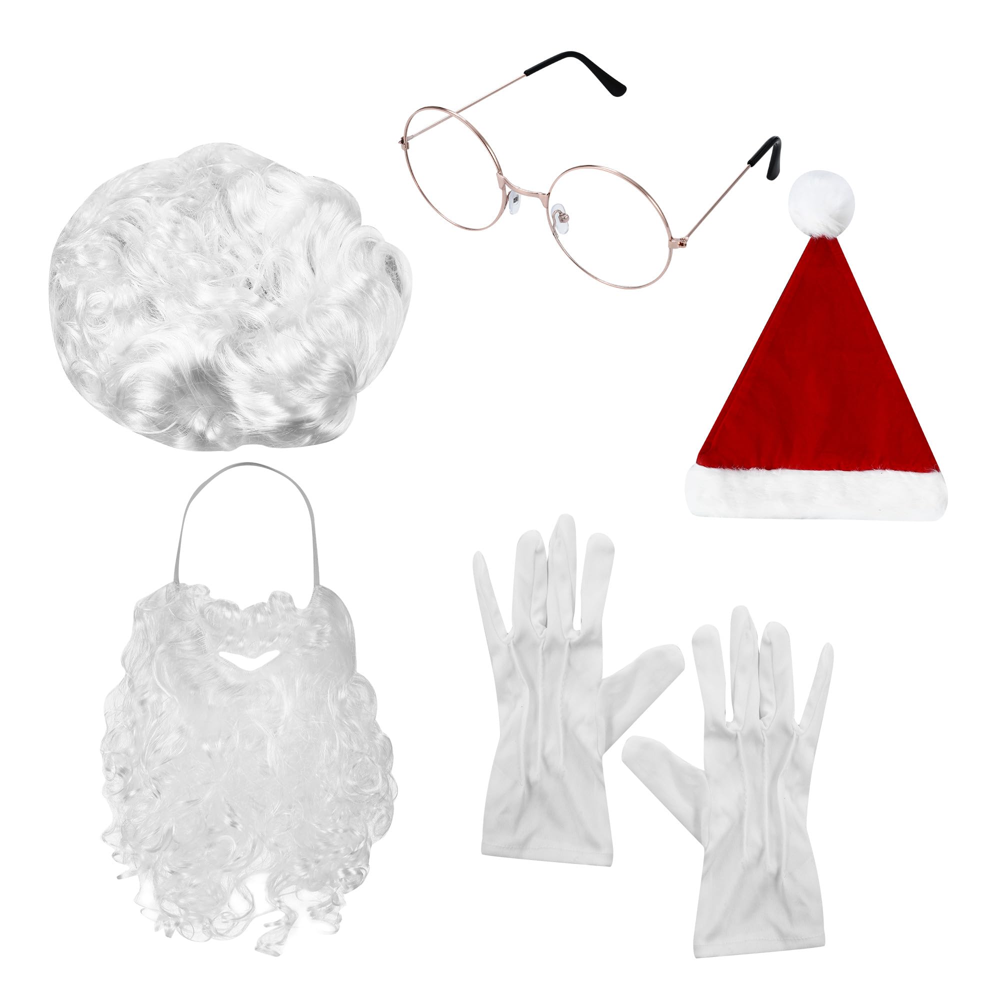weihnachtsmann kostüm, weihnachtsmann bart und perücke,weihnachtsmann mütze, brille, Fäustling für Weihnachten, Kostüm für Nikolaus, Weihnachtsfeier Weihnachtszubehör,6 Stück