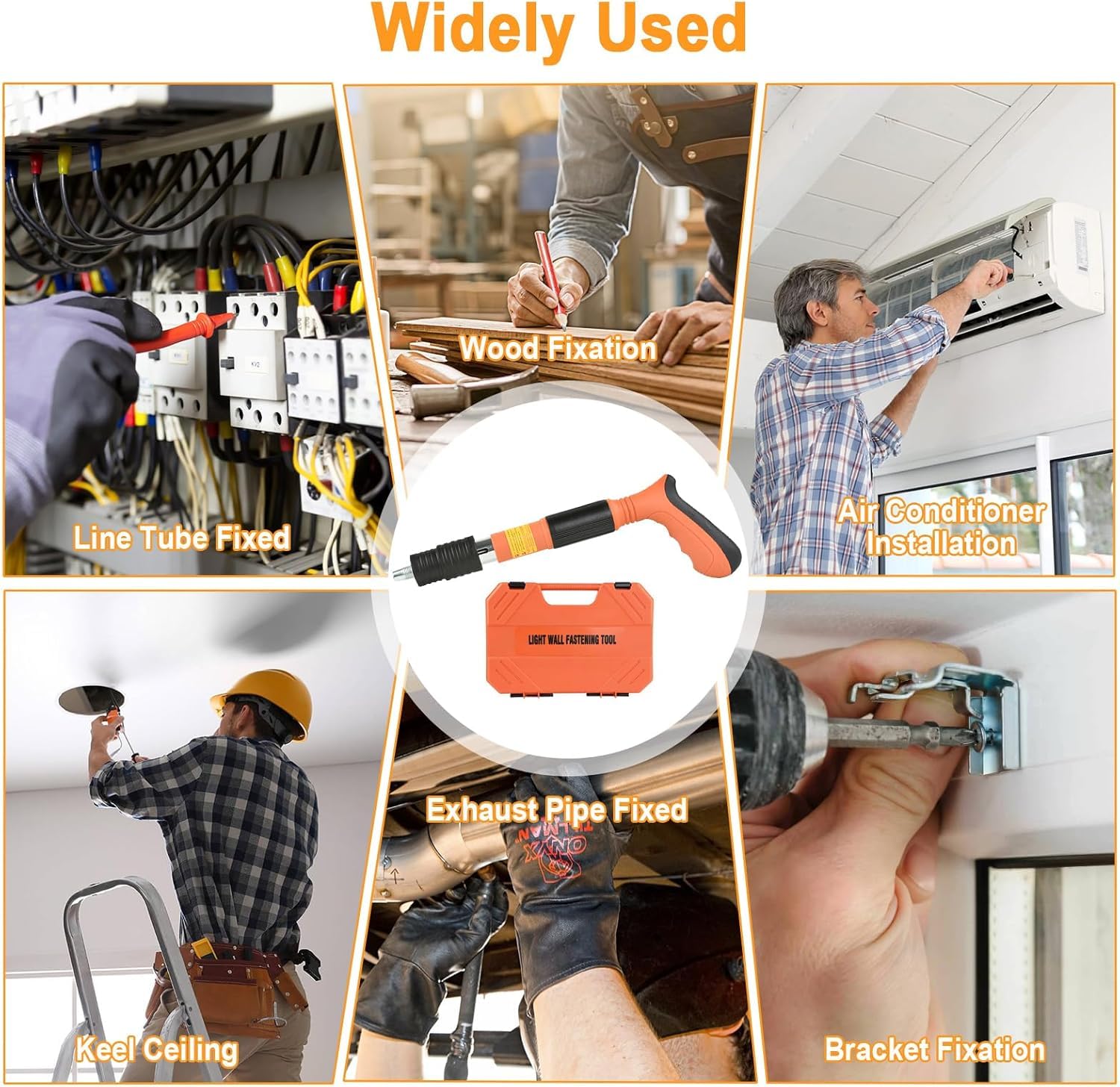 Beton, pistola a chiodo manuale con 5 velocità, chiodatrice rivetto pistola con 200 chiodi rotondi, mini pistola per unghie portatile per pareti in cemento, legno, soffitto, casa (arancione)