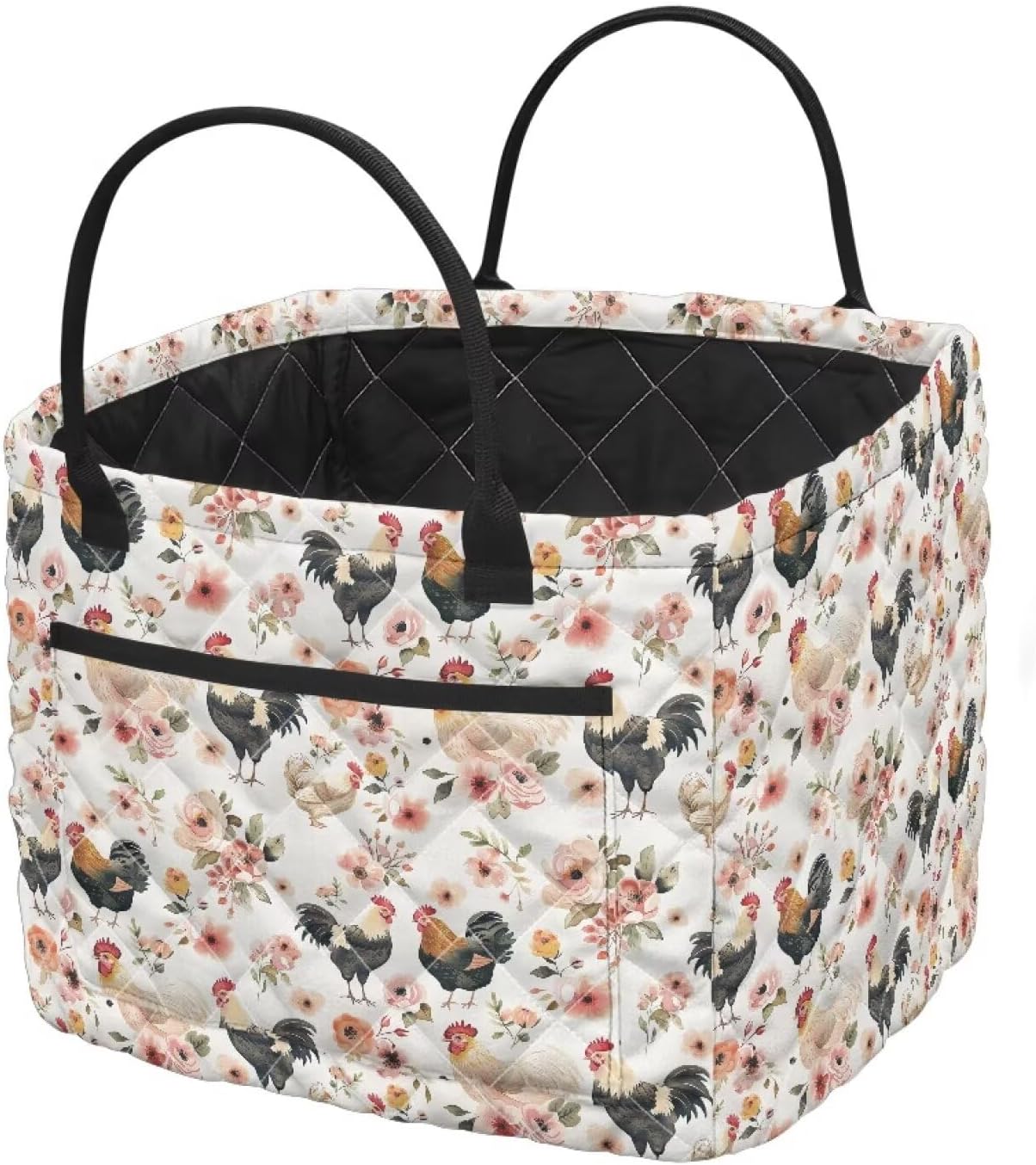 Boho Fabric Quilted Storage Basket Foldable Quilted Laundry Basket with Easy Carry Handles Western Cowboy Horse Handheld Storage Organizer for Home, Picnic, Shopping, Travel