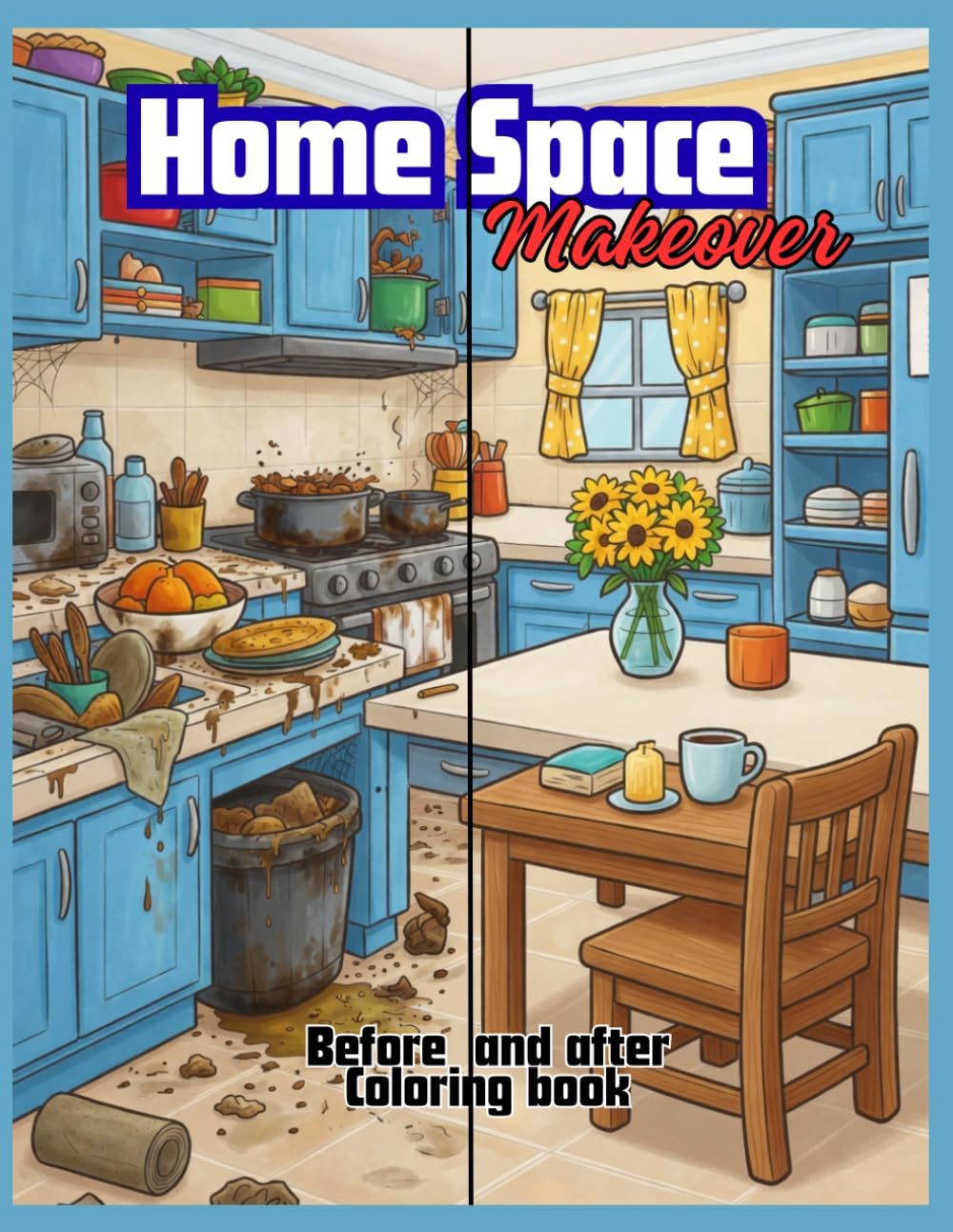 Home Space Makeover Adult Coloring Book: Before and after satisfying clean up coloring pages