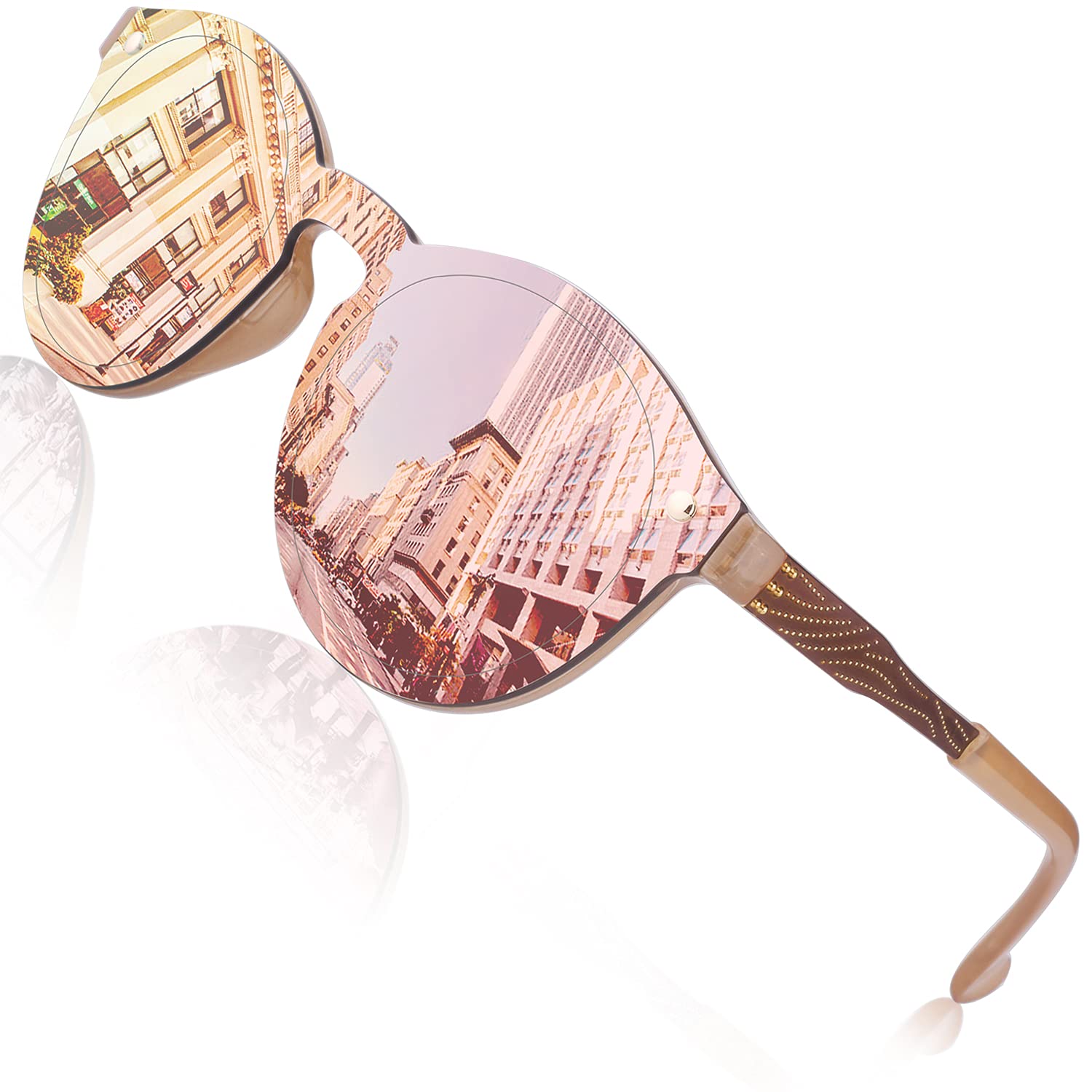 GQUEENSunglasses Women Men Mirrored Large Round UV400