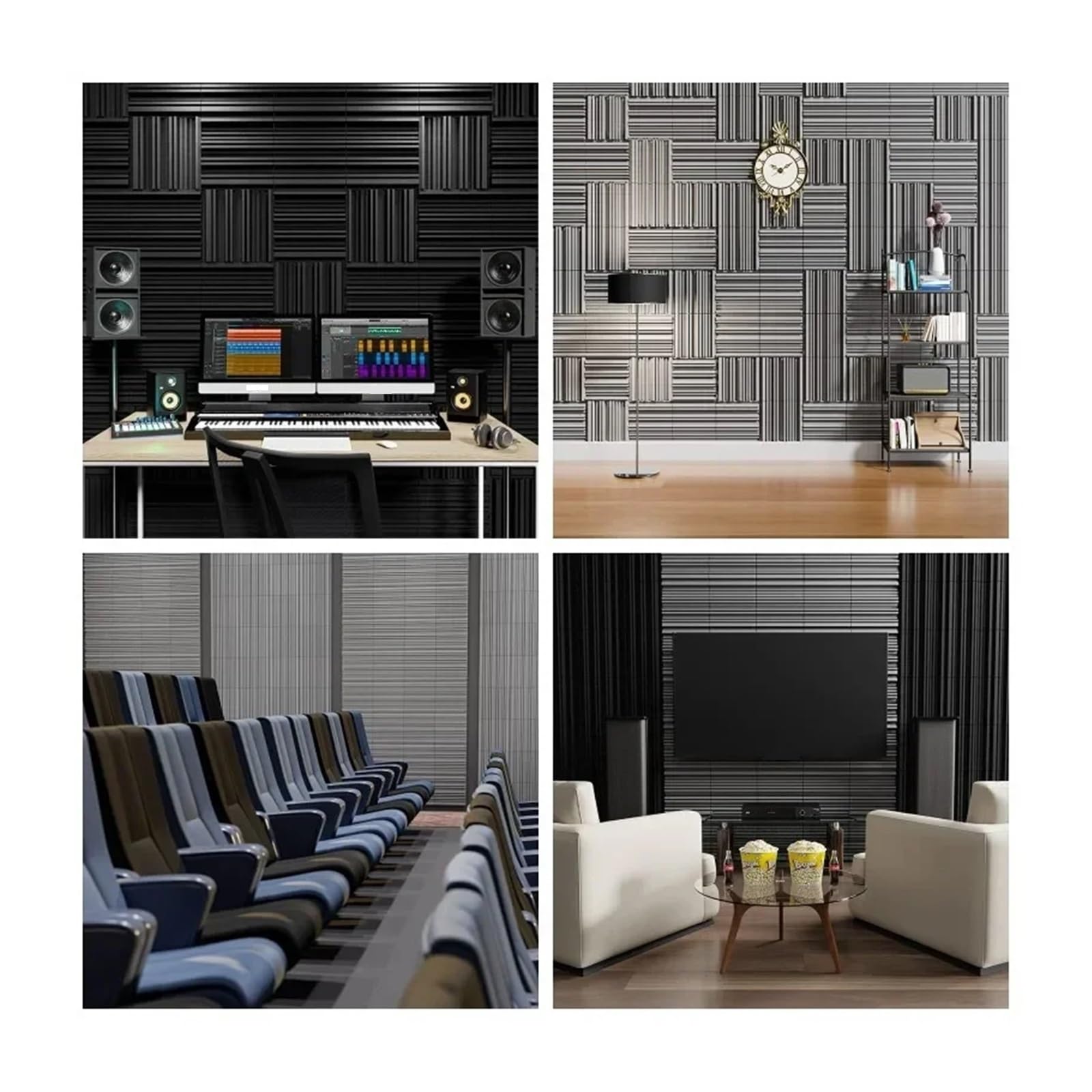 Pannelli Fonoassorbenti Per Pareti 24Pcs Studio Acoustic Foam Sound Absorbing Noise Insulation Proofing Treatment Panels 25x25x5cm(12Black12Grey)