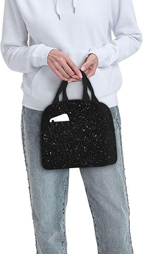 Miniatura 9 de Bolsa de almuerzo con estampado de purpurina negra Bolsa de almuerzo reutilizable con aislamiento portátil para el trabajo, camping, viajes, picnic