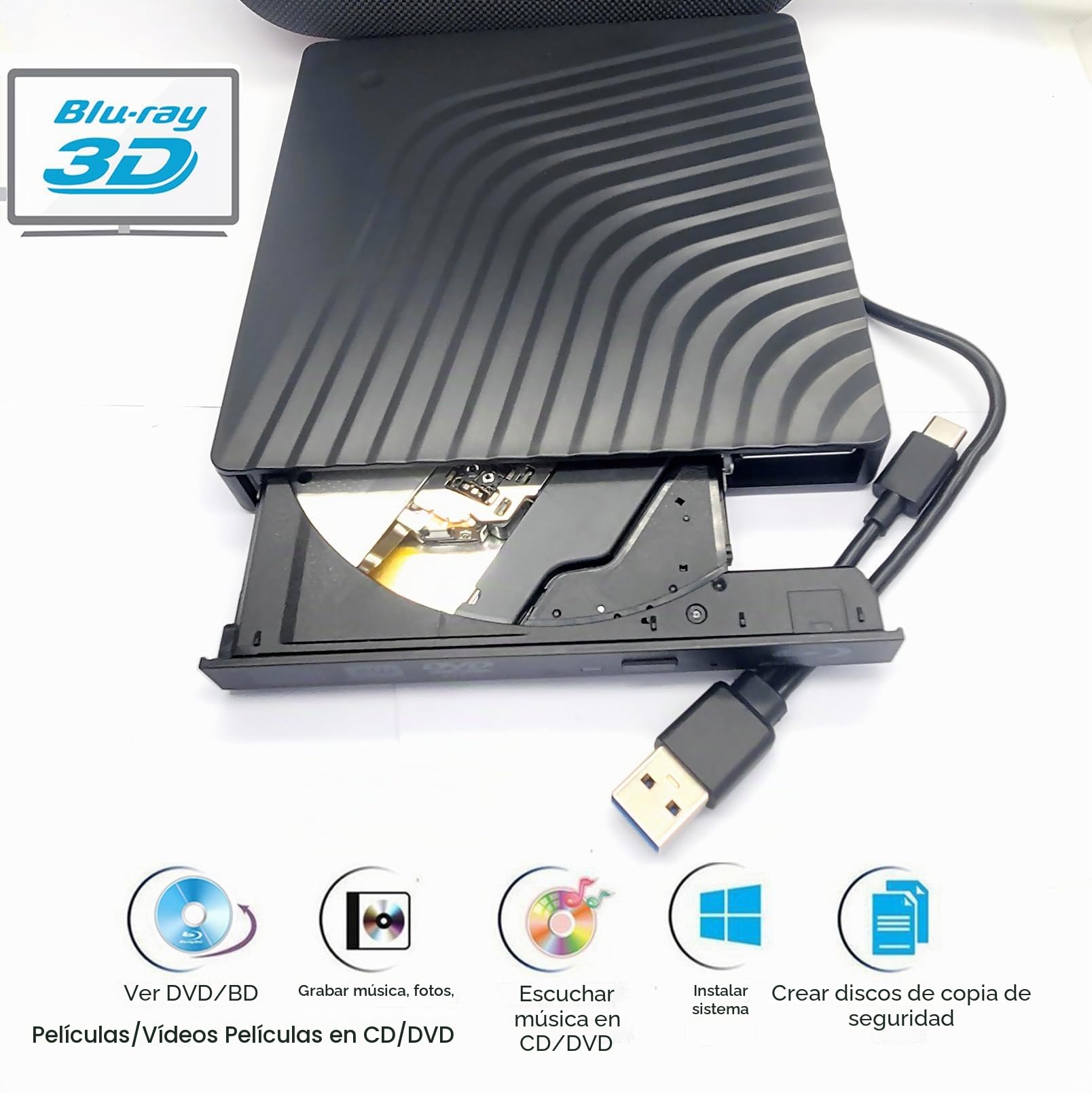 Zewnętrzna nagrywarka Blu-ray DVD USB-C 2 w 1 8X 3D BD Combo