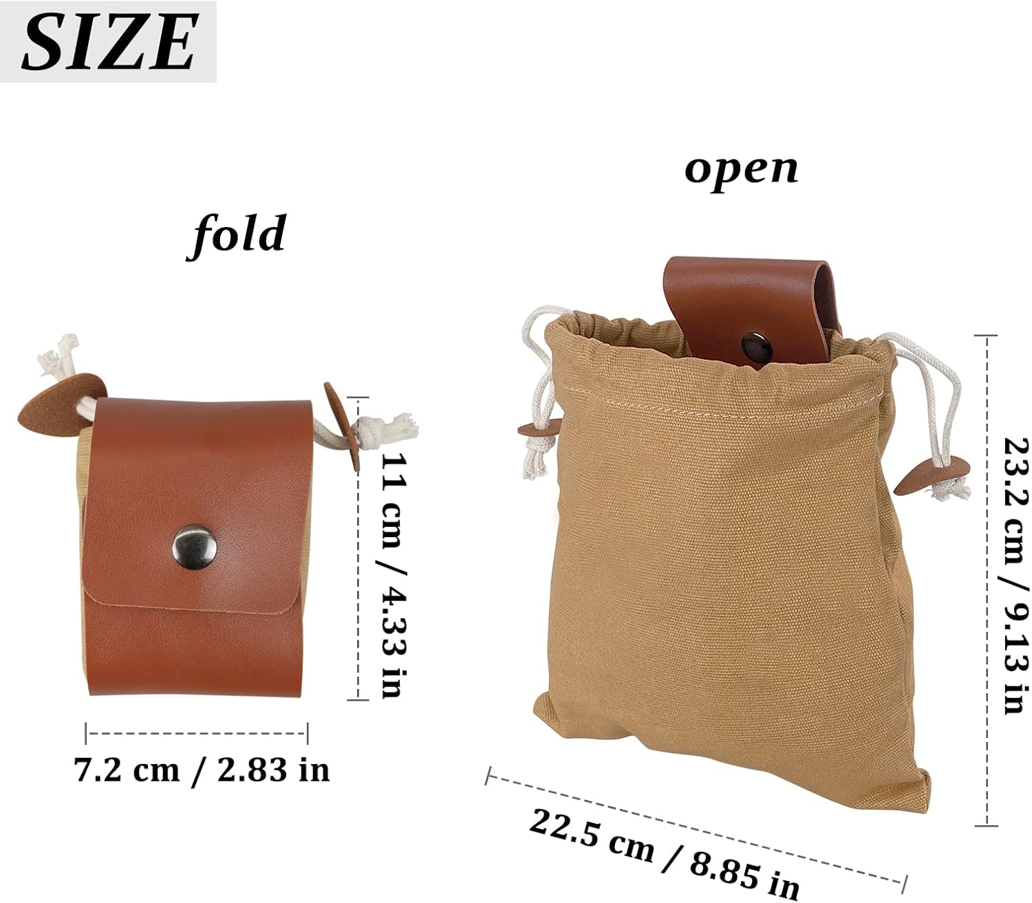 FuninCrea Canvas Foraging Bag Leather Waxed Canvas Collapsible Foraging Pouch Mushroom Foraging Bag Sturdy Multifunction Belt Outdoor Foraging Bag for Fruits, Vegetables, Mushrooms, Tools (Khaki) - Image 3