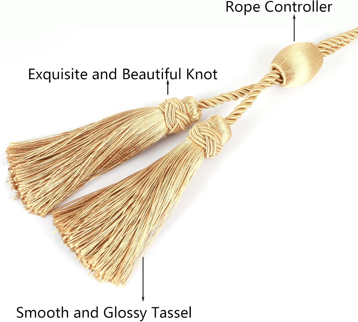 Gold Curtain Tiebacks with Tassel,Modern Rope Window Curtain Ties Backs for Draperies, Outdoor Elegant Decorative Curtain Holdbacks (Gold, 2p)